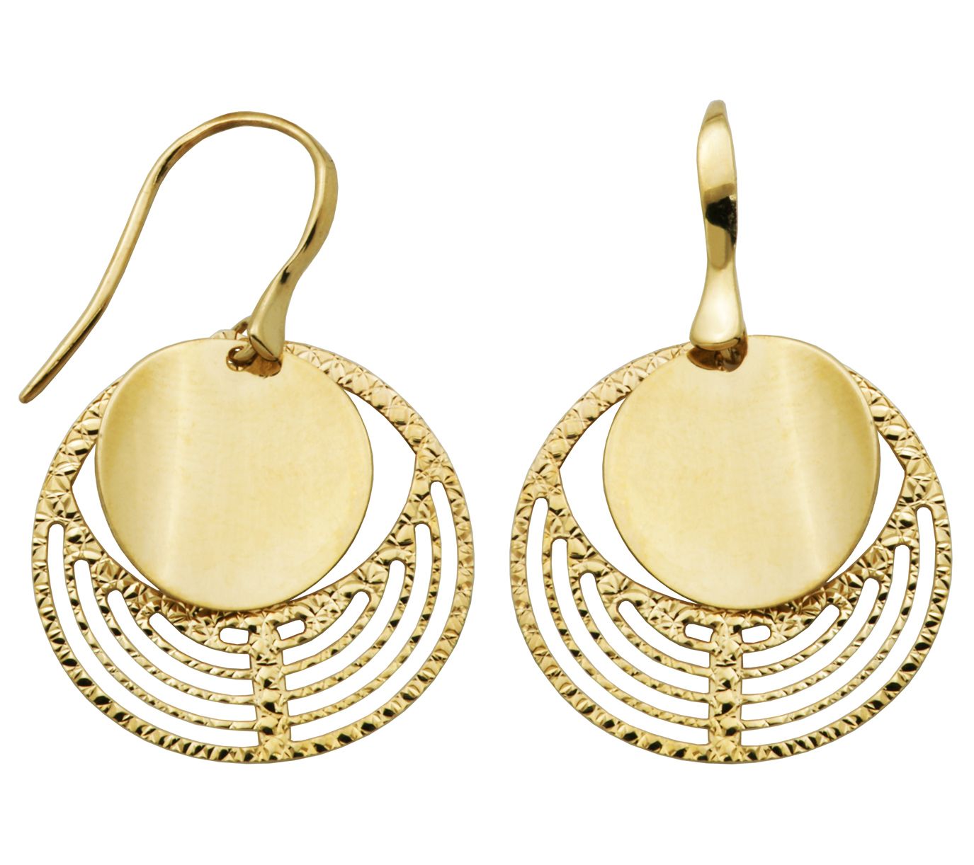 10K Gold Layered Open Work Dangle Earrings