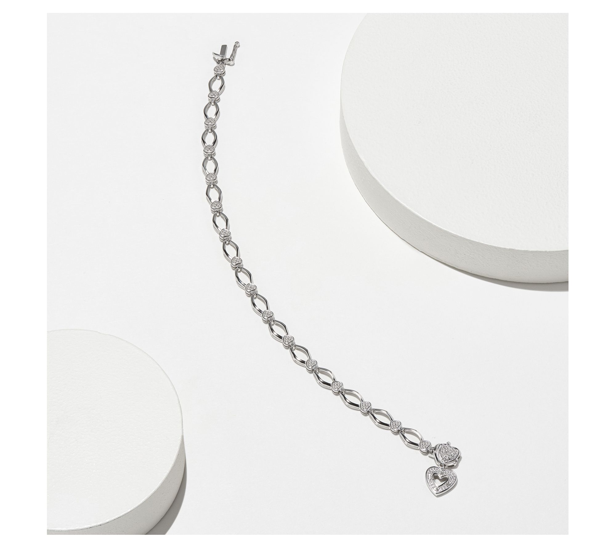 Sterling Silver Diamond Accent Open Link Heart Bracelet