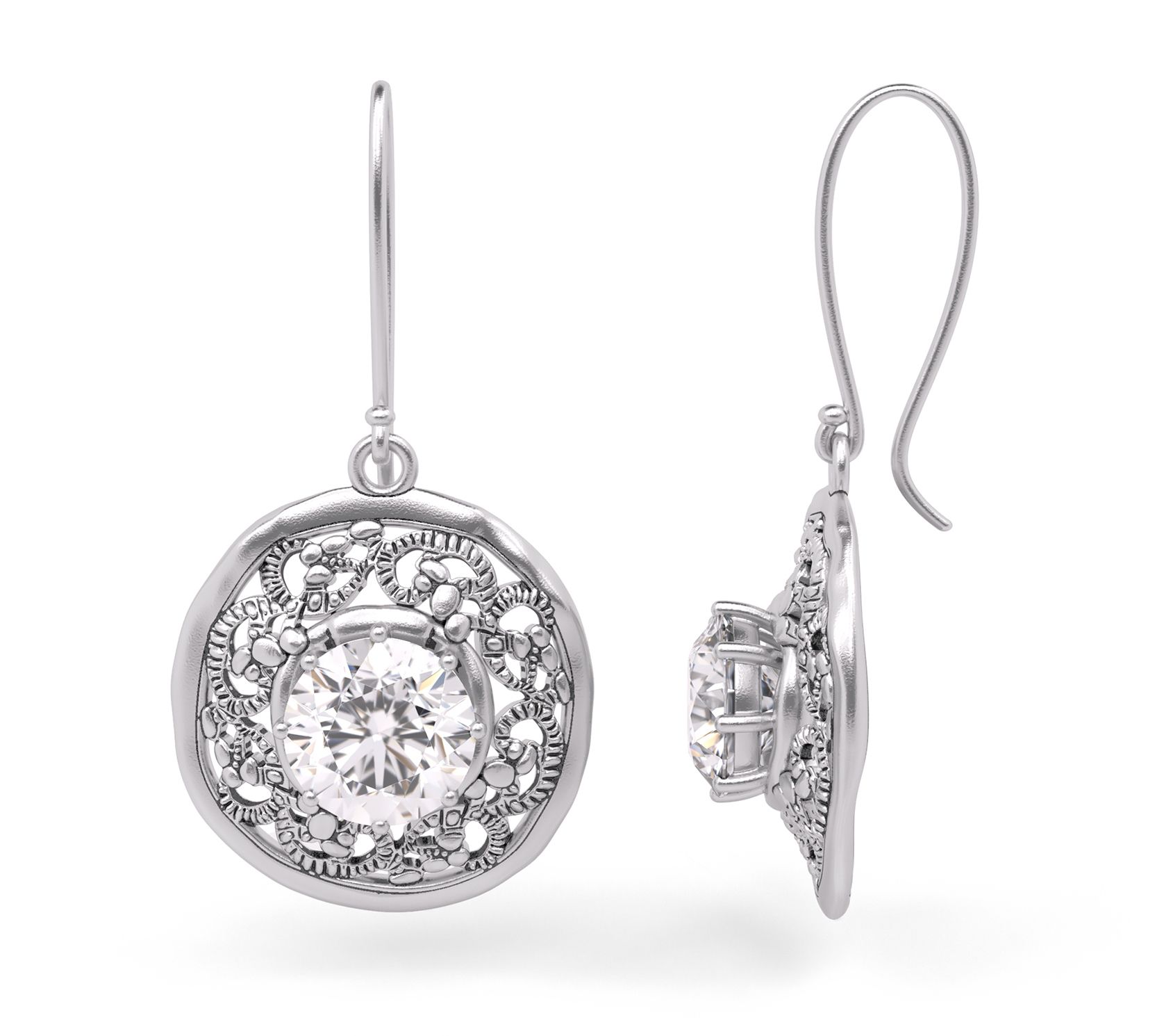 Diamonique 3.80 cttw Lace Design Earrings, Sterling Silver