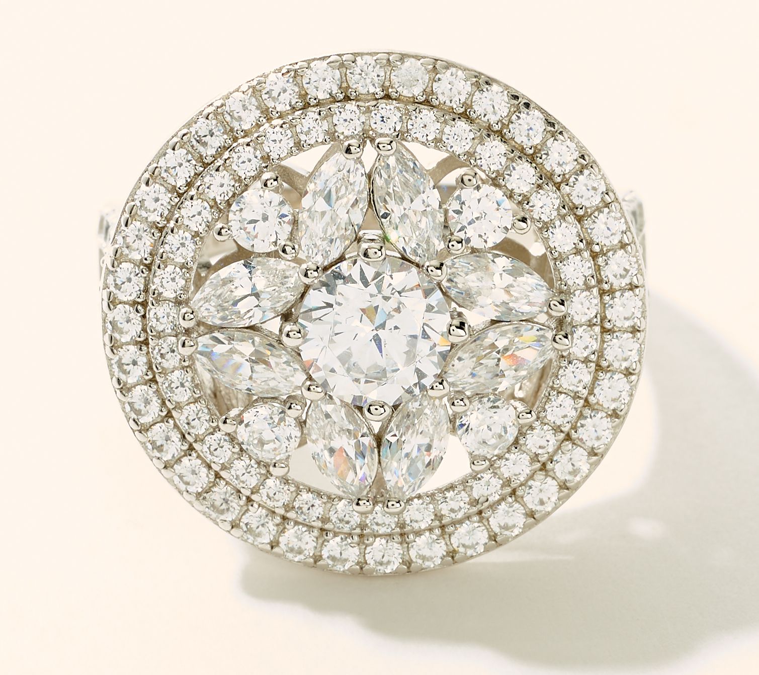  Diamonique x Jennifer Miller Round Cluster Ring, Sterling Silver