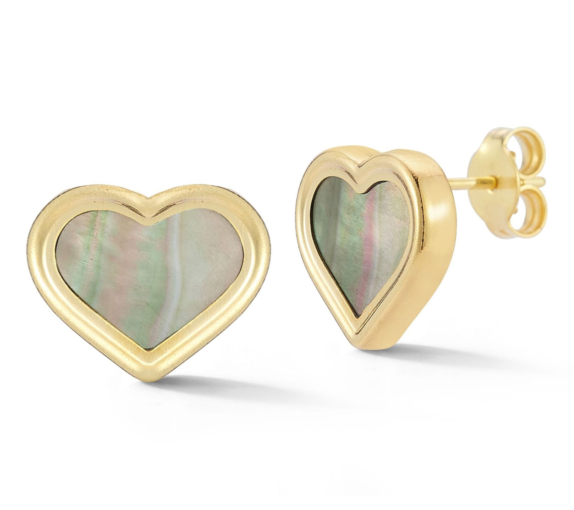 Italian Gold Mother of Pearl Heart Stud Earrings, 14K