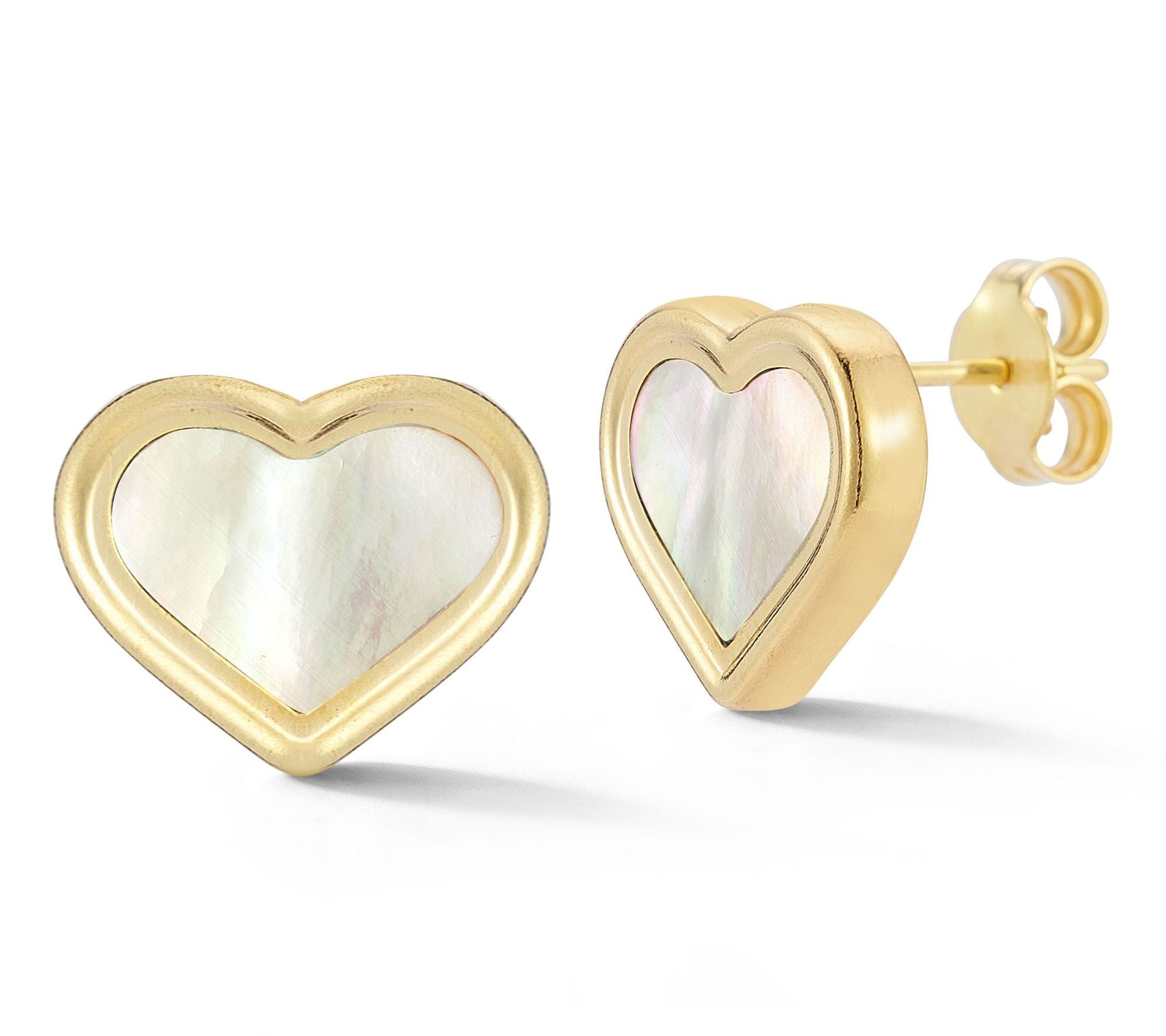 Italian Gold Mother of Pearl Heart Stud Earrings, 14K