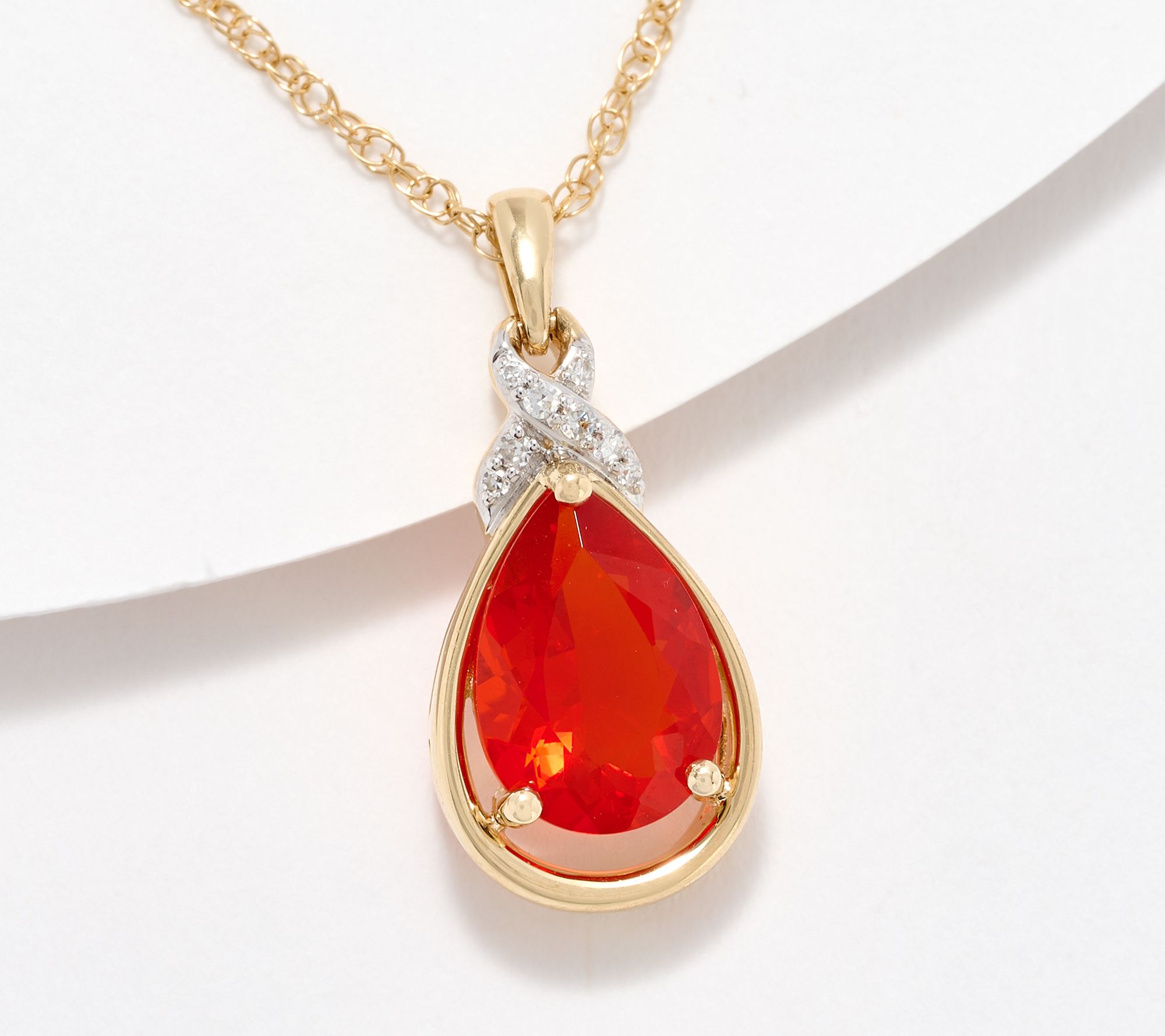 Vault Discoveries Fire Opal Pear Pendant Necklace, 14K