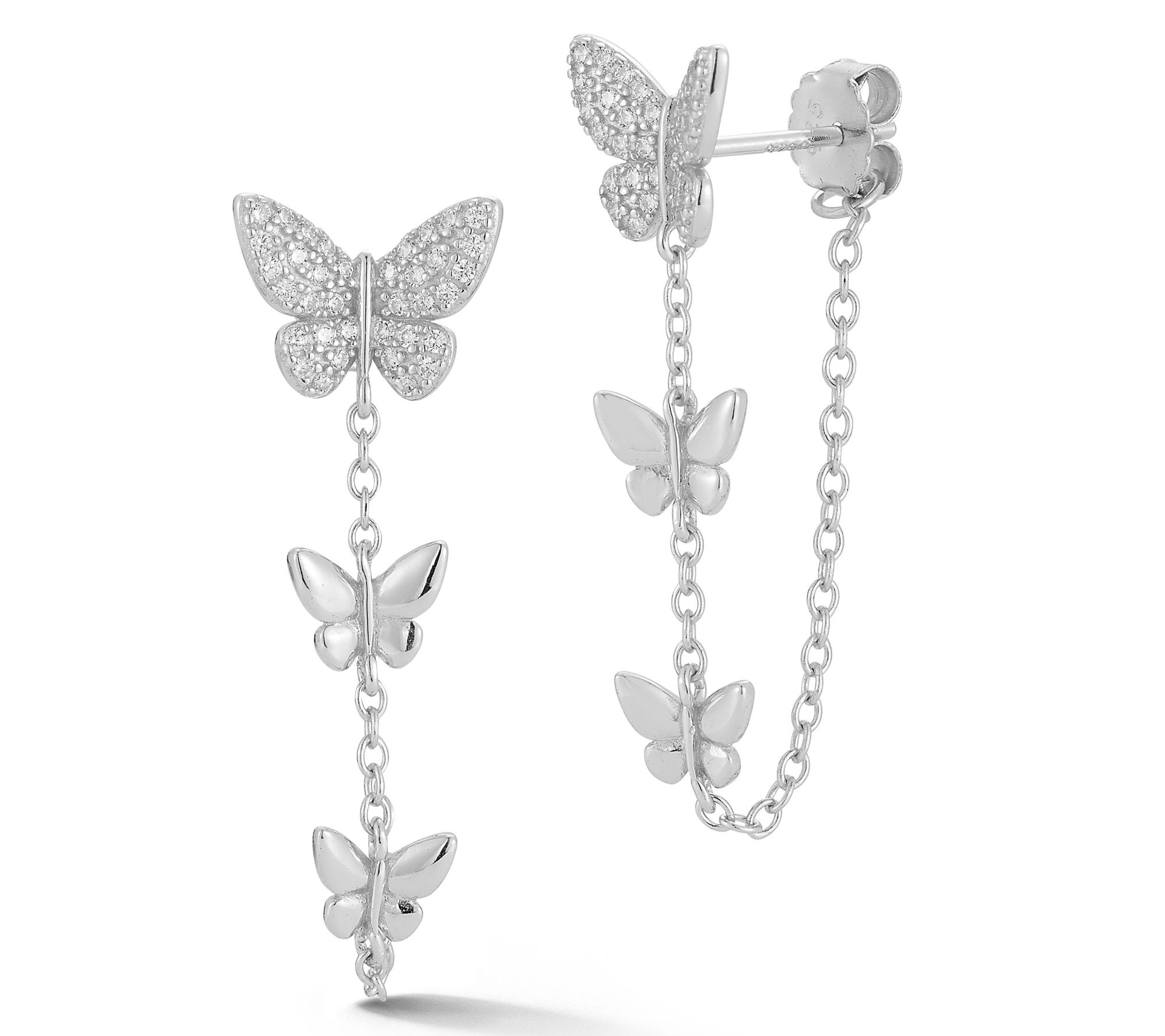 Rachel Zoe Pave Triple Butterfly Chain Drop Earings, Sterling
