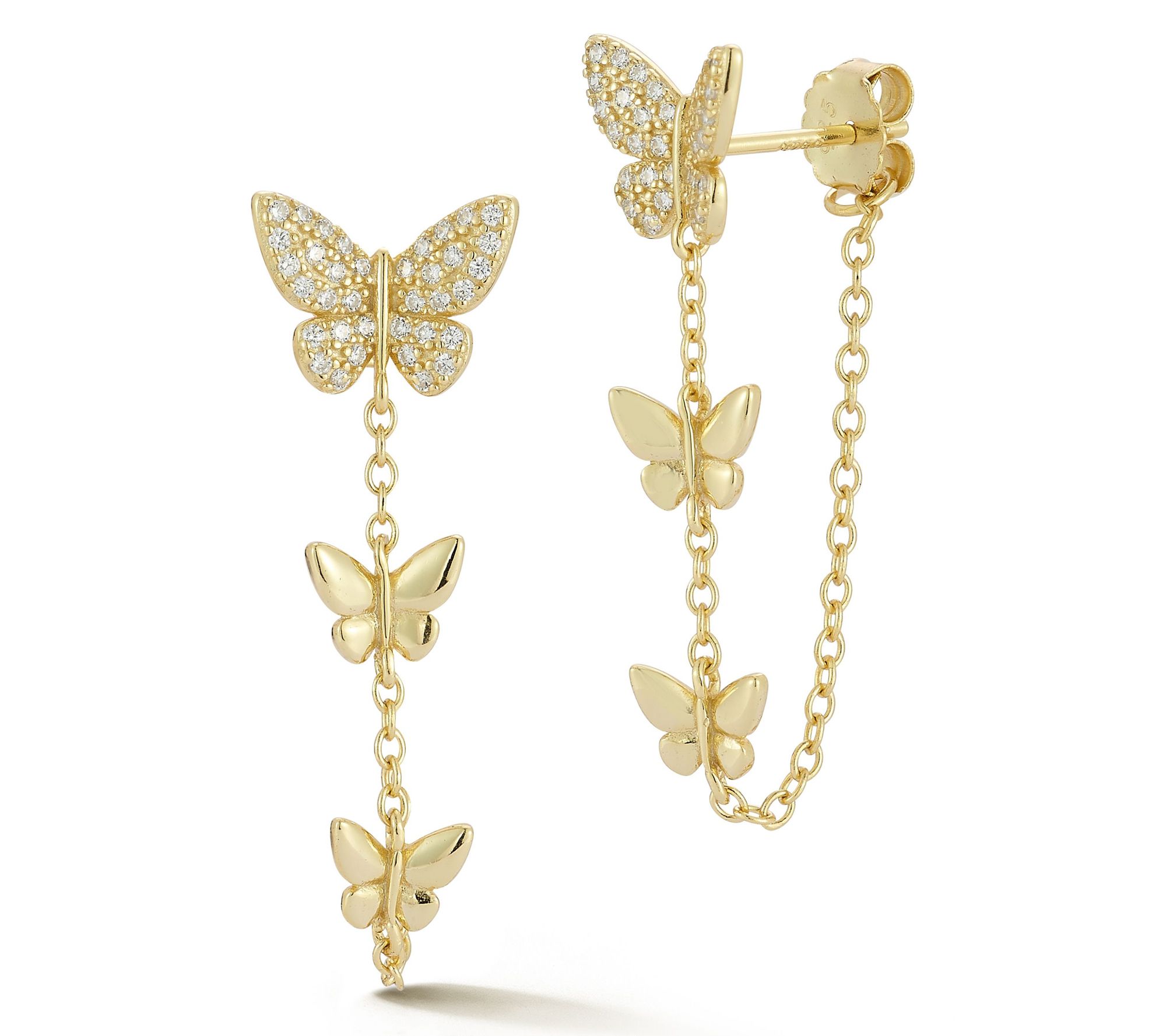 Rachel Zoe Pave Triple Butterfly Chain Drop Earings, Sterling