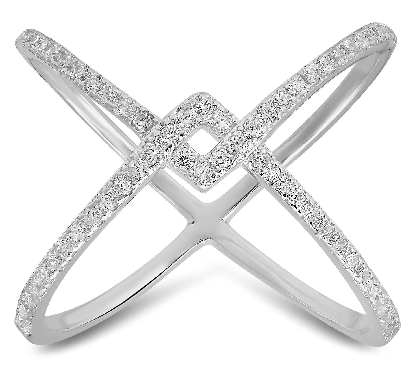 Diamonique 'X' Crossover Ring, Sterling Silver