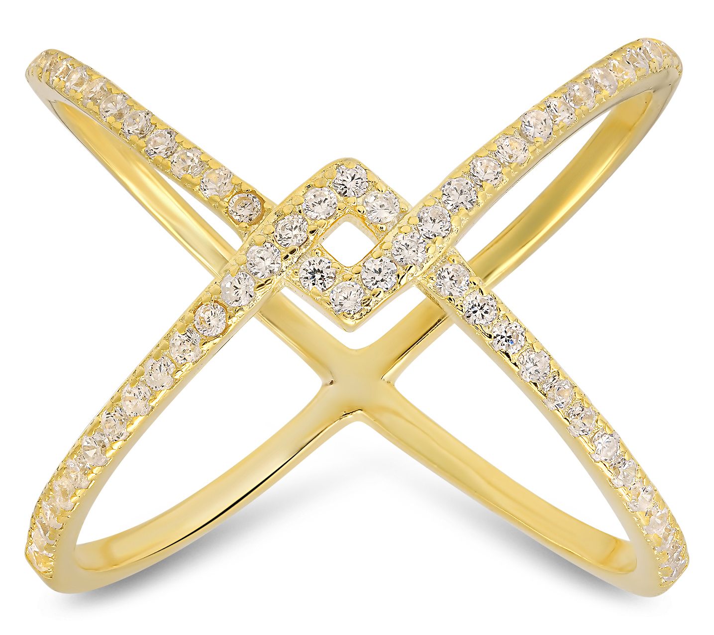 Diamonique 'X' Crossover Ring, Sterling Silver