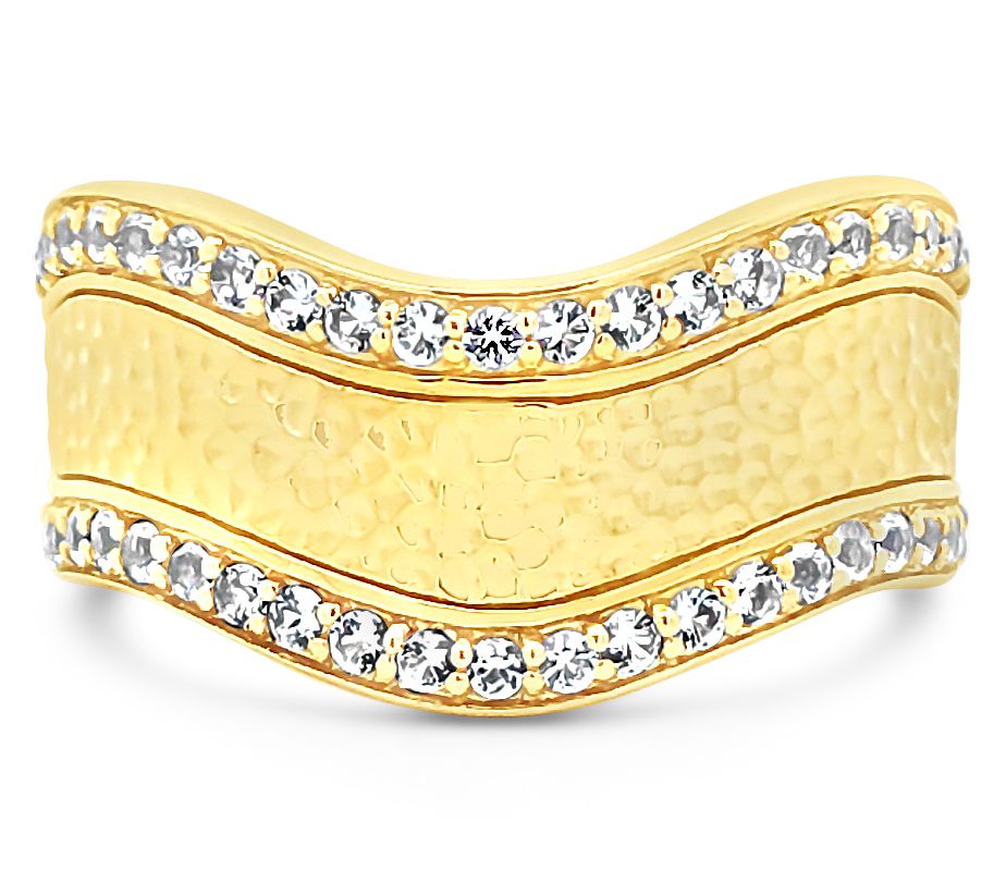Ariva 18K Gold Clad White Topaz Wave Band Ring