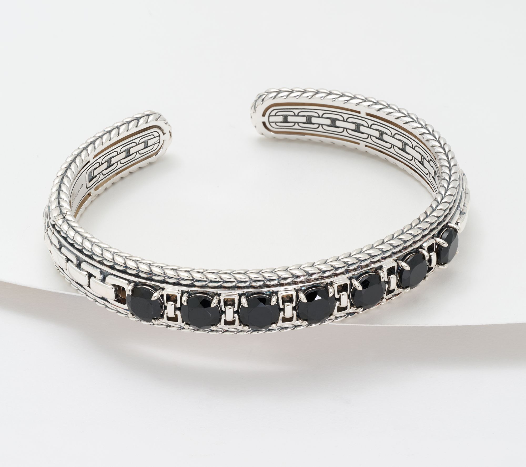 JAI Sterling Silver Round Gemstone Box Chain Cuff Bracelet