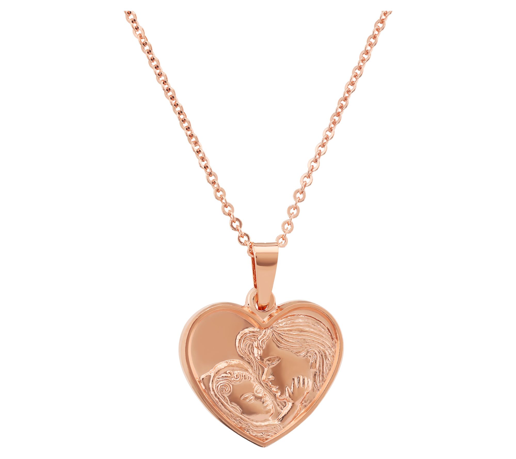 Bronzo Italia Mom & Baby Heart Pendant w/ Chain