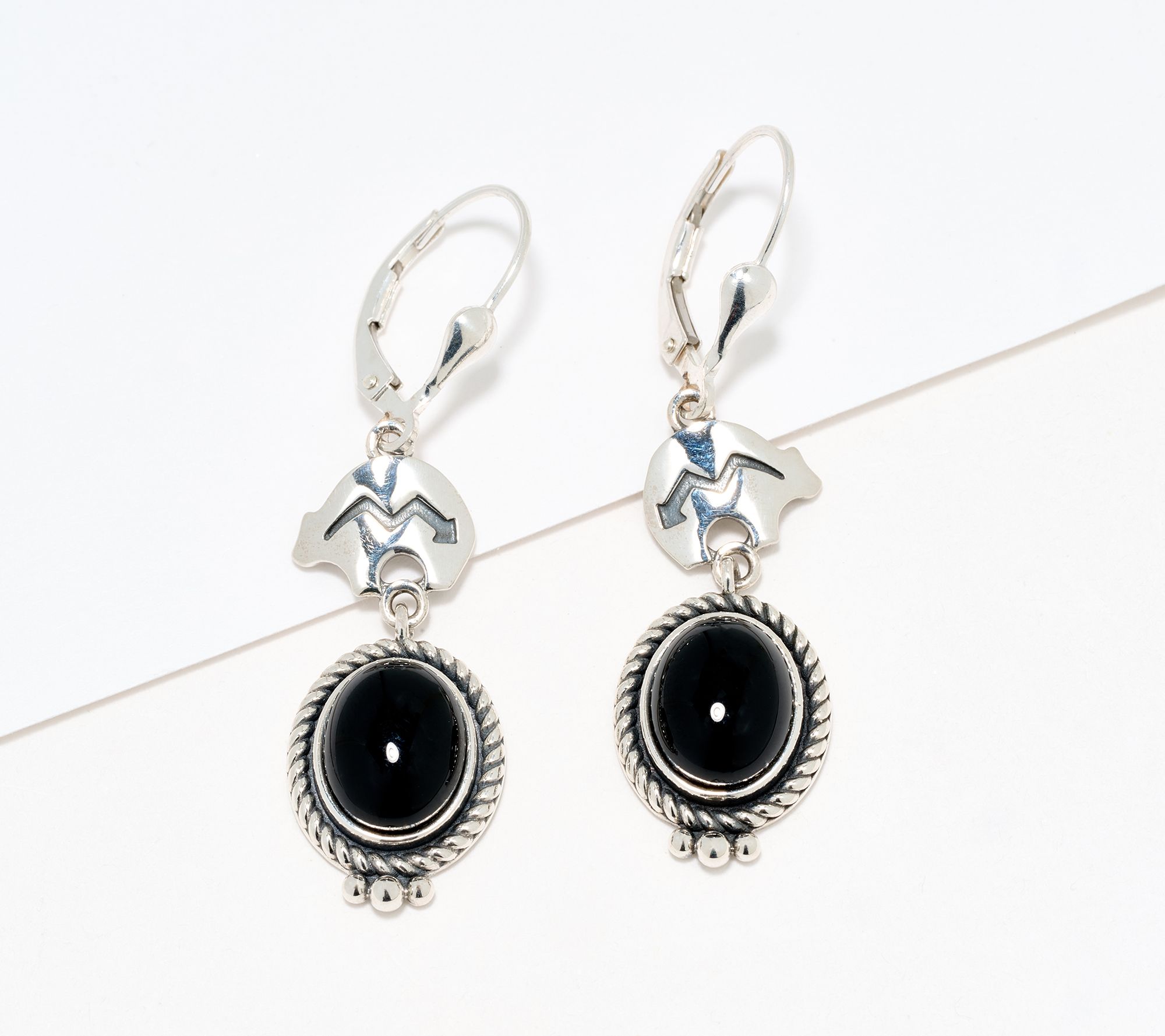 American West Sterling Silver Oval Gemstone Symbol Lever Back Earrings