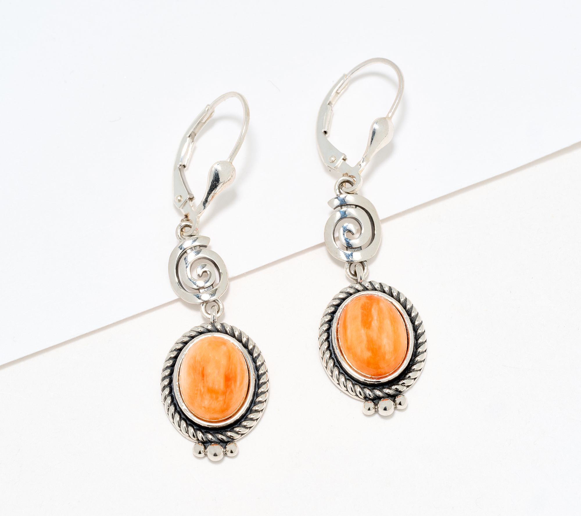 American West Sterling Silver Oval Gemstone Symbol Lever Back Earrings