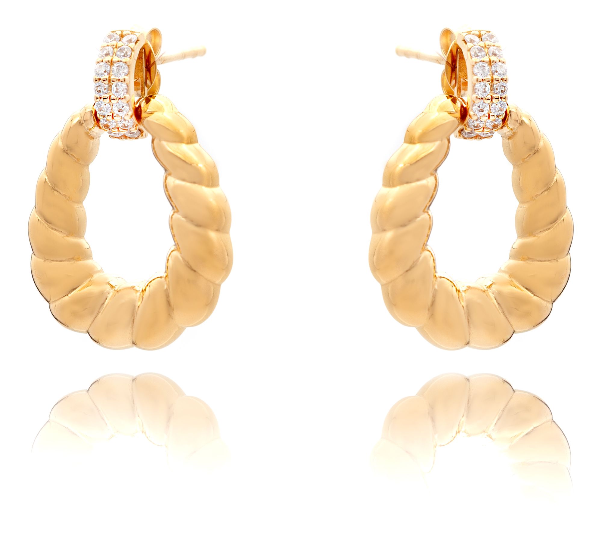 Diamonique Rope Design Dangle Hoop Earrings, Sterling