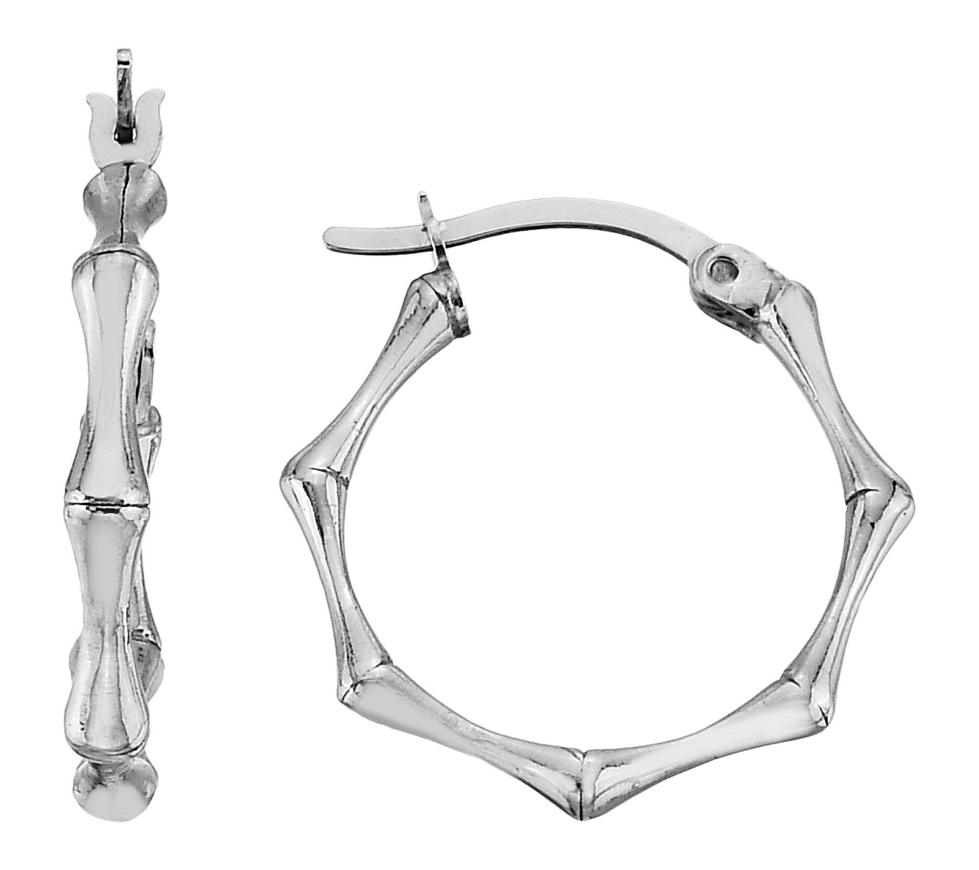 Silver Style Bamboo Design Hoop Earrings, Sterling