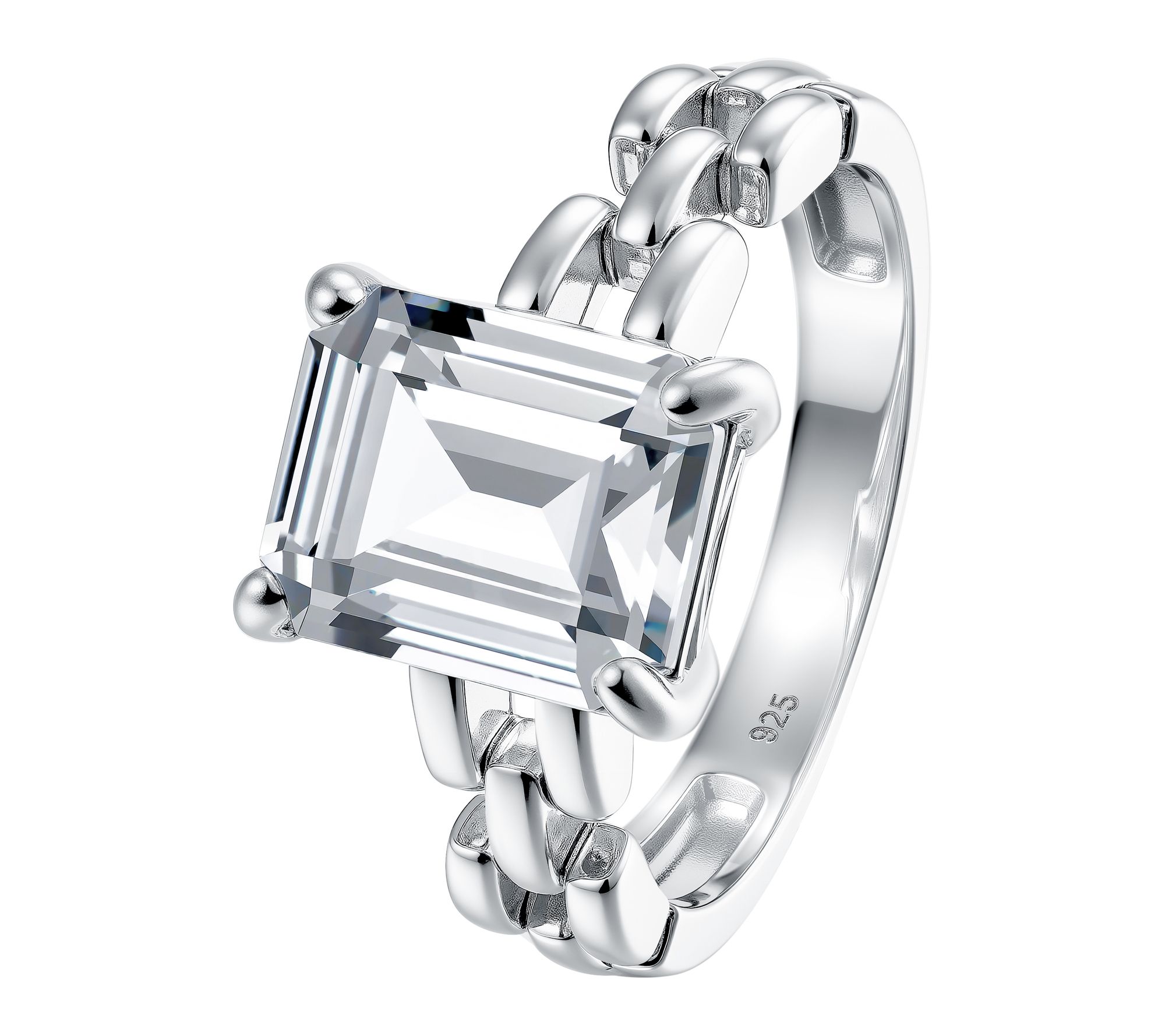 Diamonique 6.30 cttw Emerald Cut Watch Strap Ring, Sterling