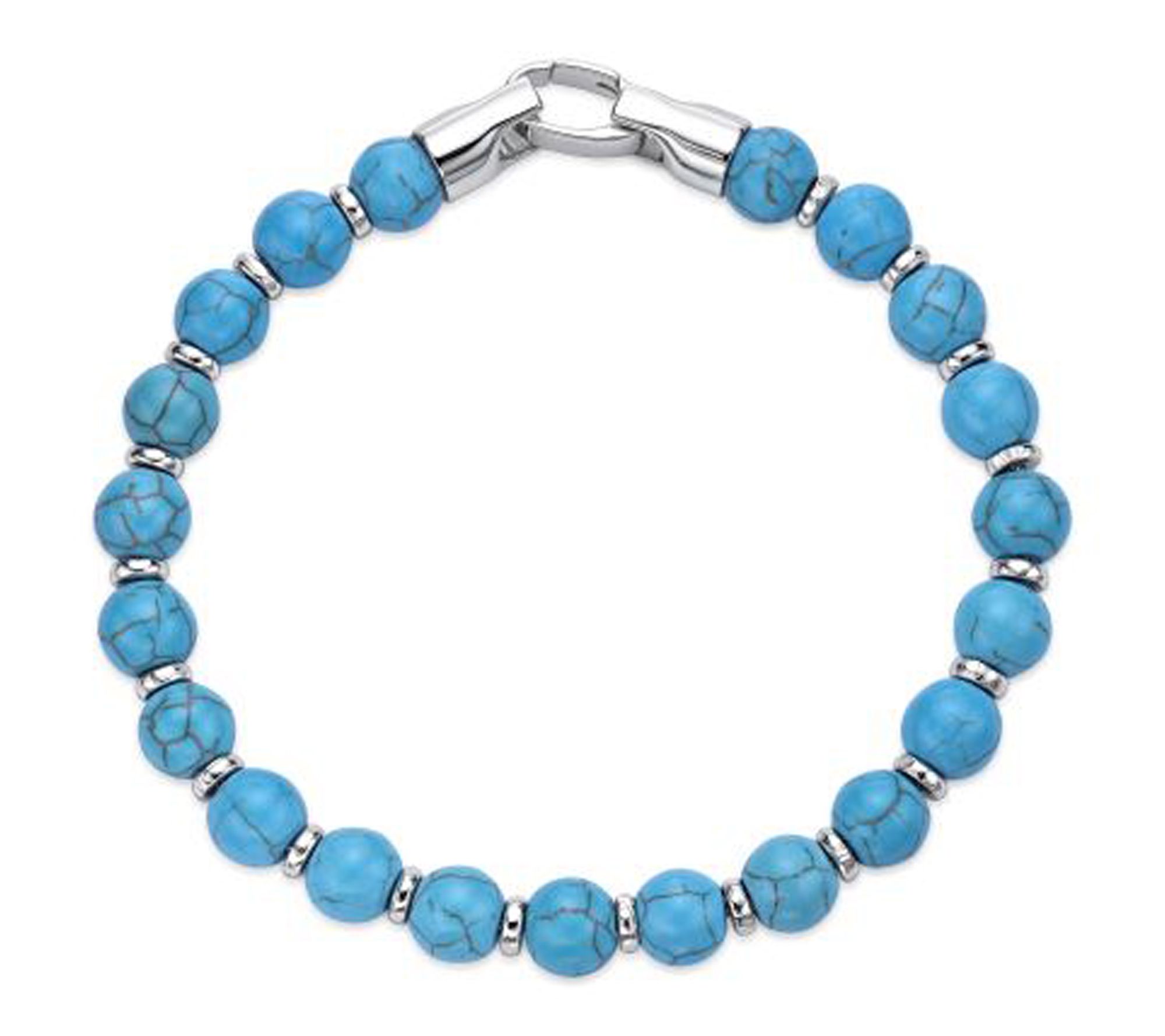 LYNX Men's Sterling Silver Simulated Gemstone Bead Bracelet