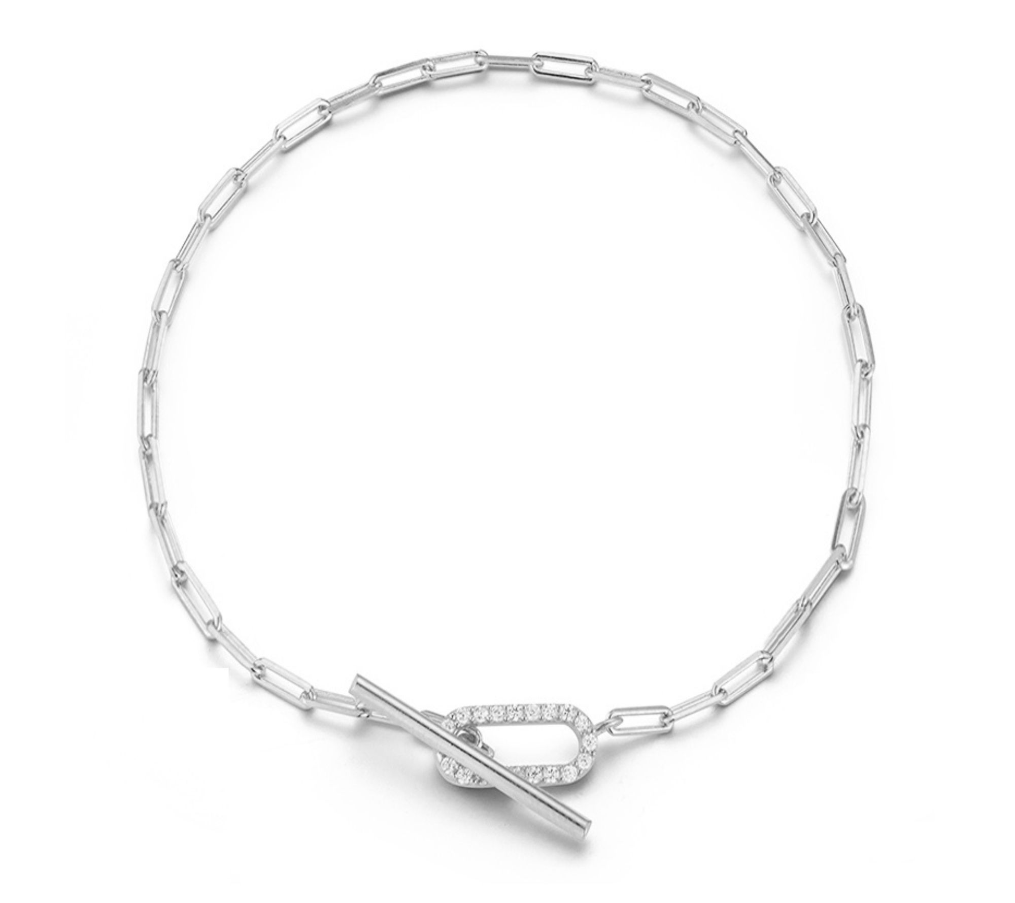 Sterlina Silver Pave Toggle Paperclip Bracelet,Sterling