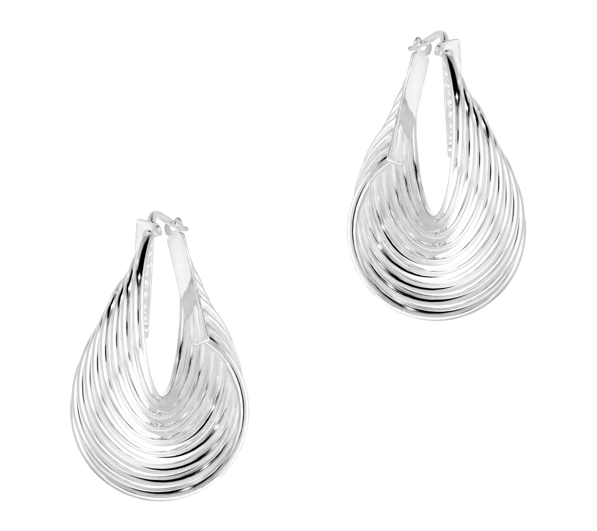 Ultrafine 950 Silver Sculptural Ribbed 1-3/8" Hoop Earrings