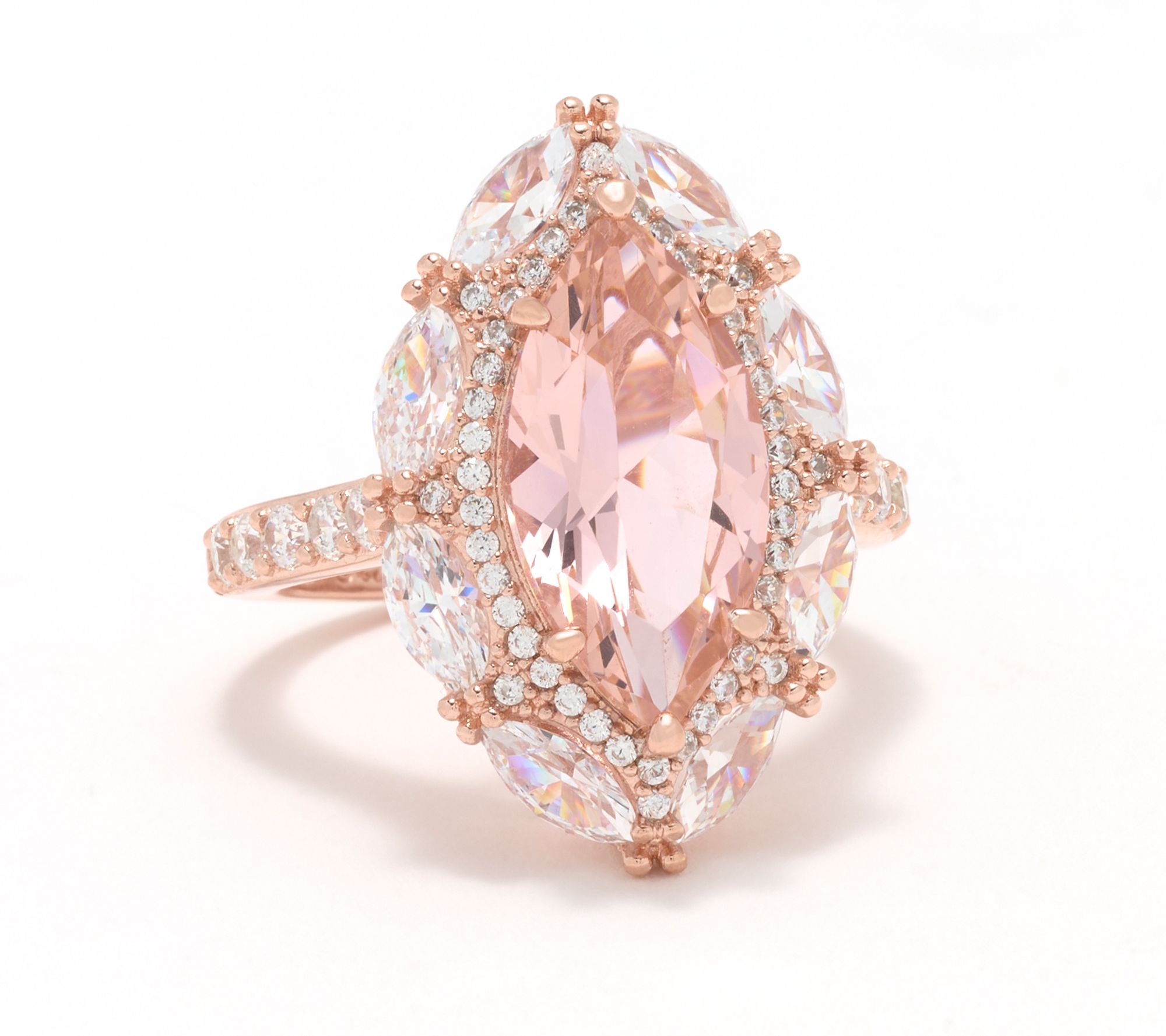 Diamonique Morganite Halo Ring, Sterling Silver