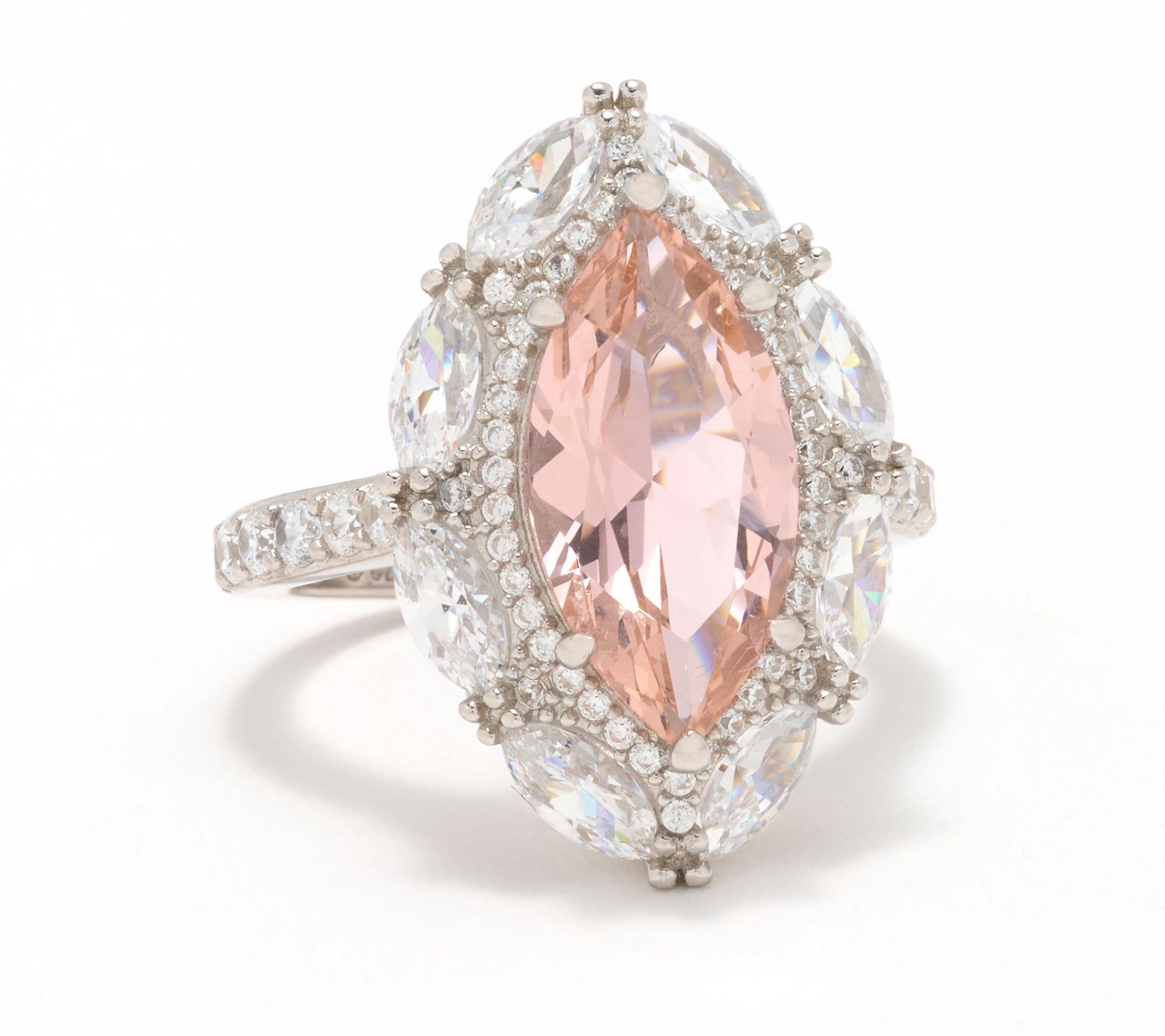 Diamonique Morganite Halo Ring, Sterling Silver
