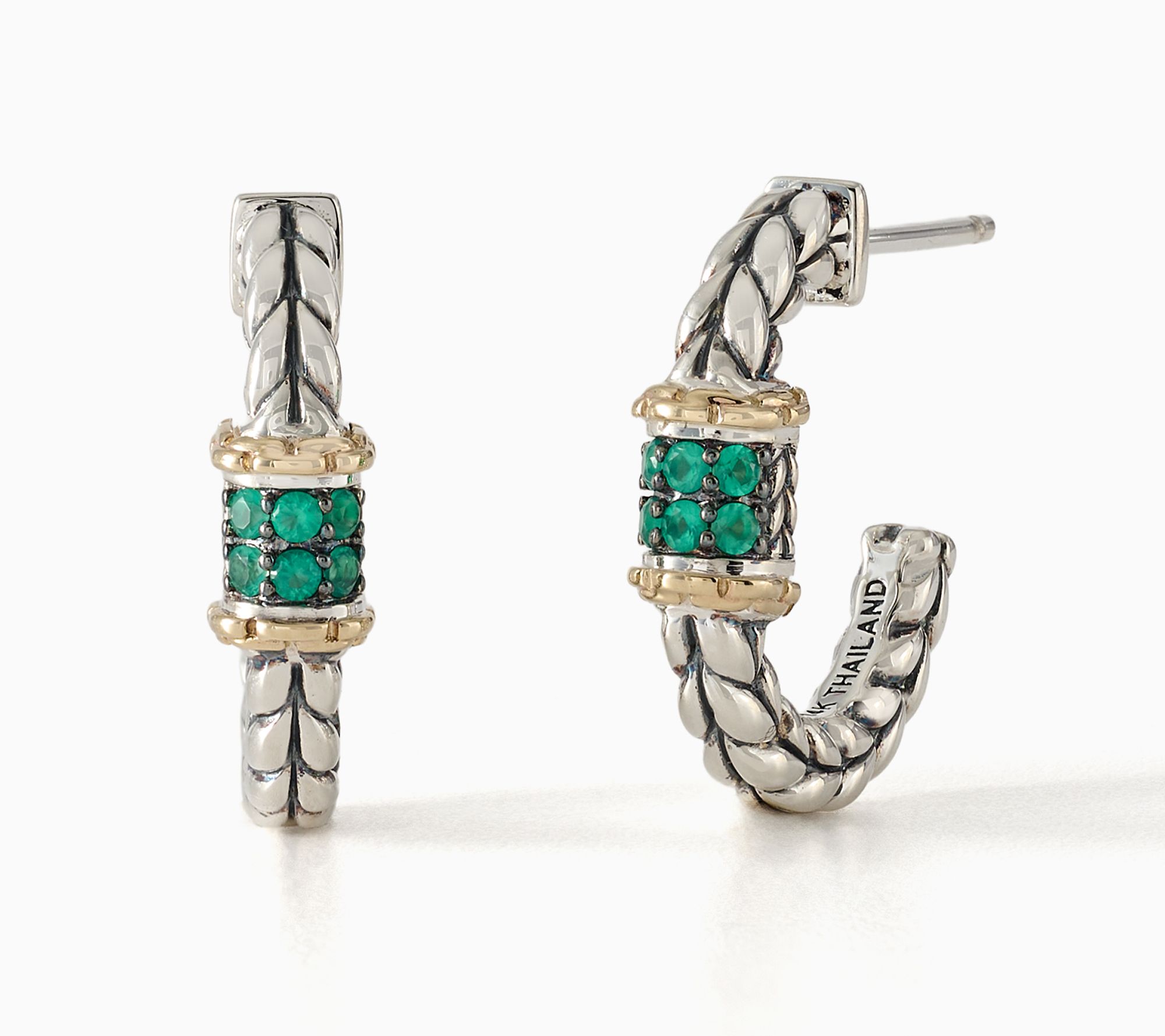 JAI Sterling Silver & 14K Gold Pave Gemstone 3/4" Hoops
