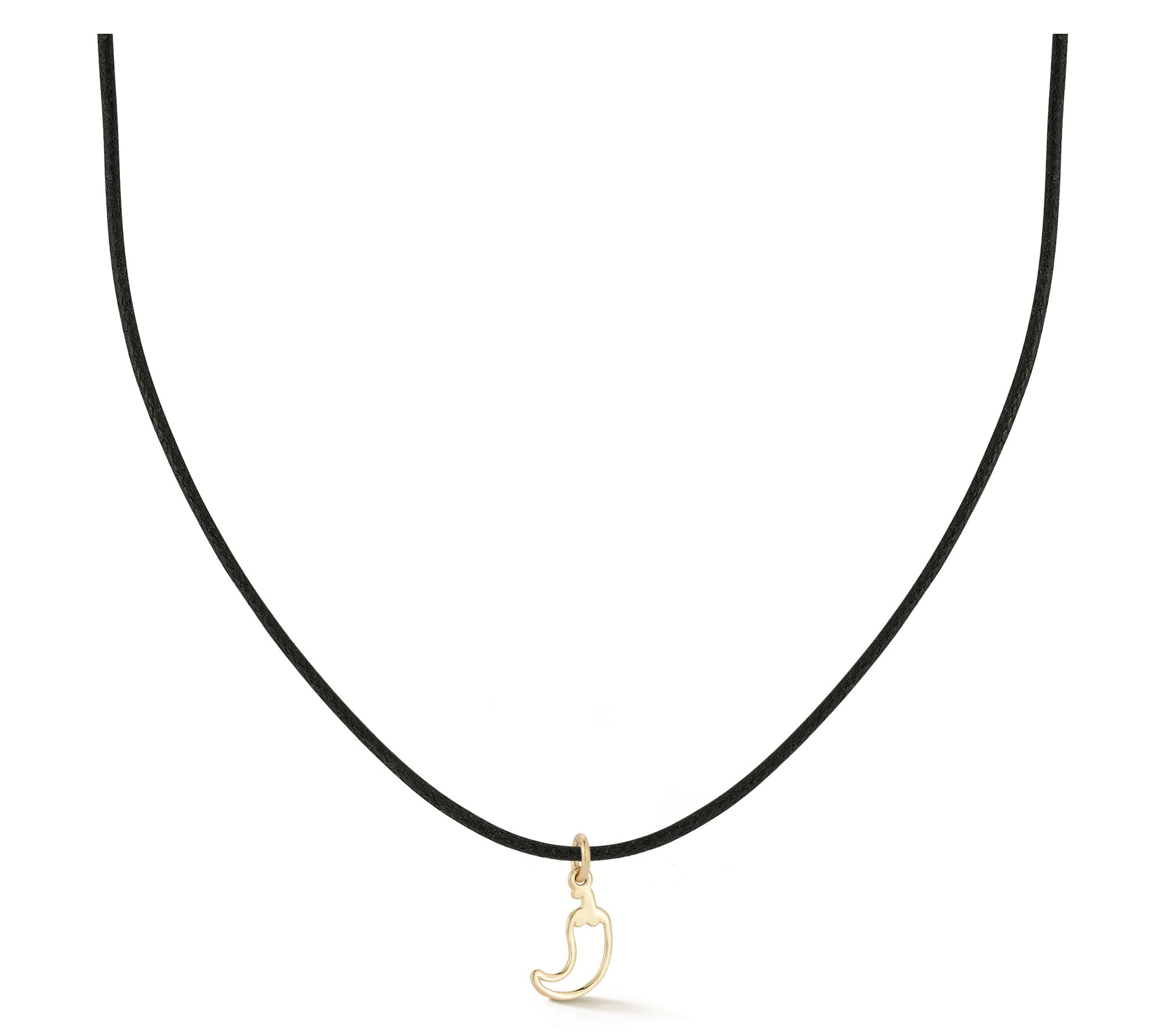 Italian Gold Pepper Pendant w/ Black Cord Chain, 14K