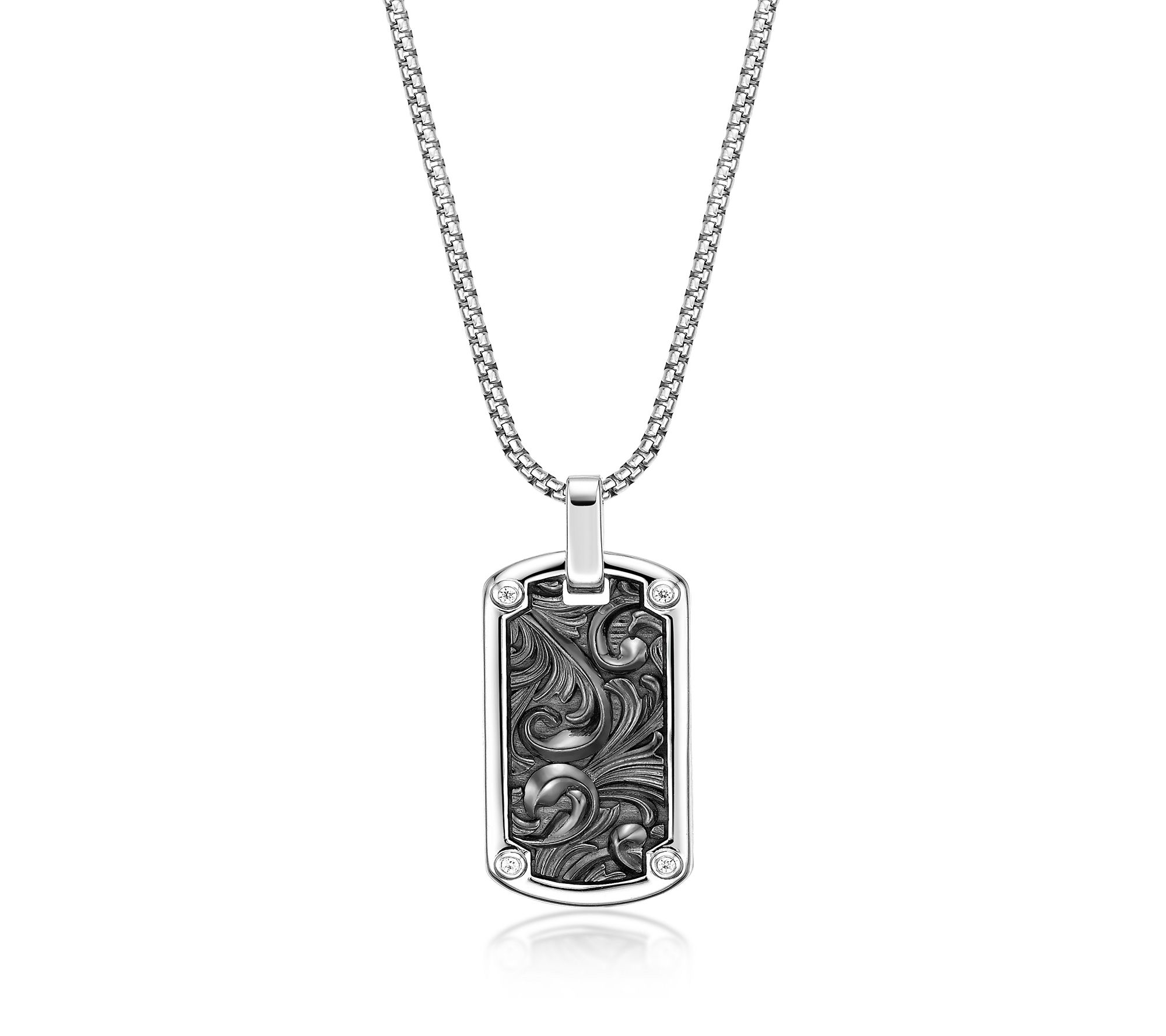 LYNX Men's Sterling Silver Diamond Dog Tag Pendant w/ Chain