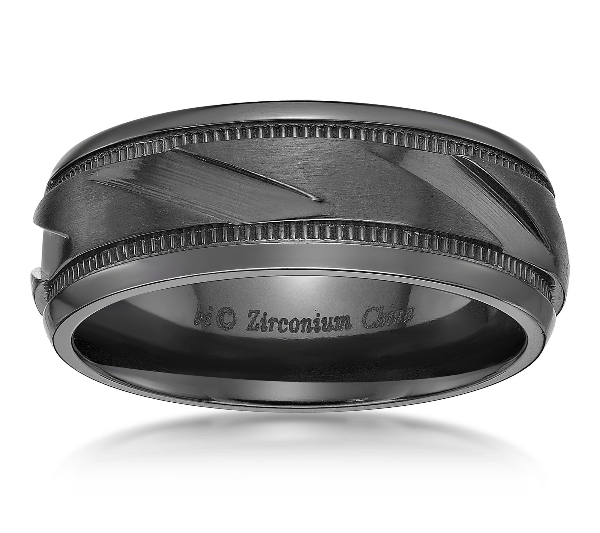 LYNX Men's Stainless Steel Black Zirconium Ribbed Pattern Ring
