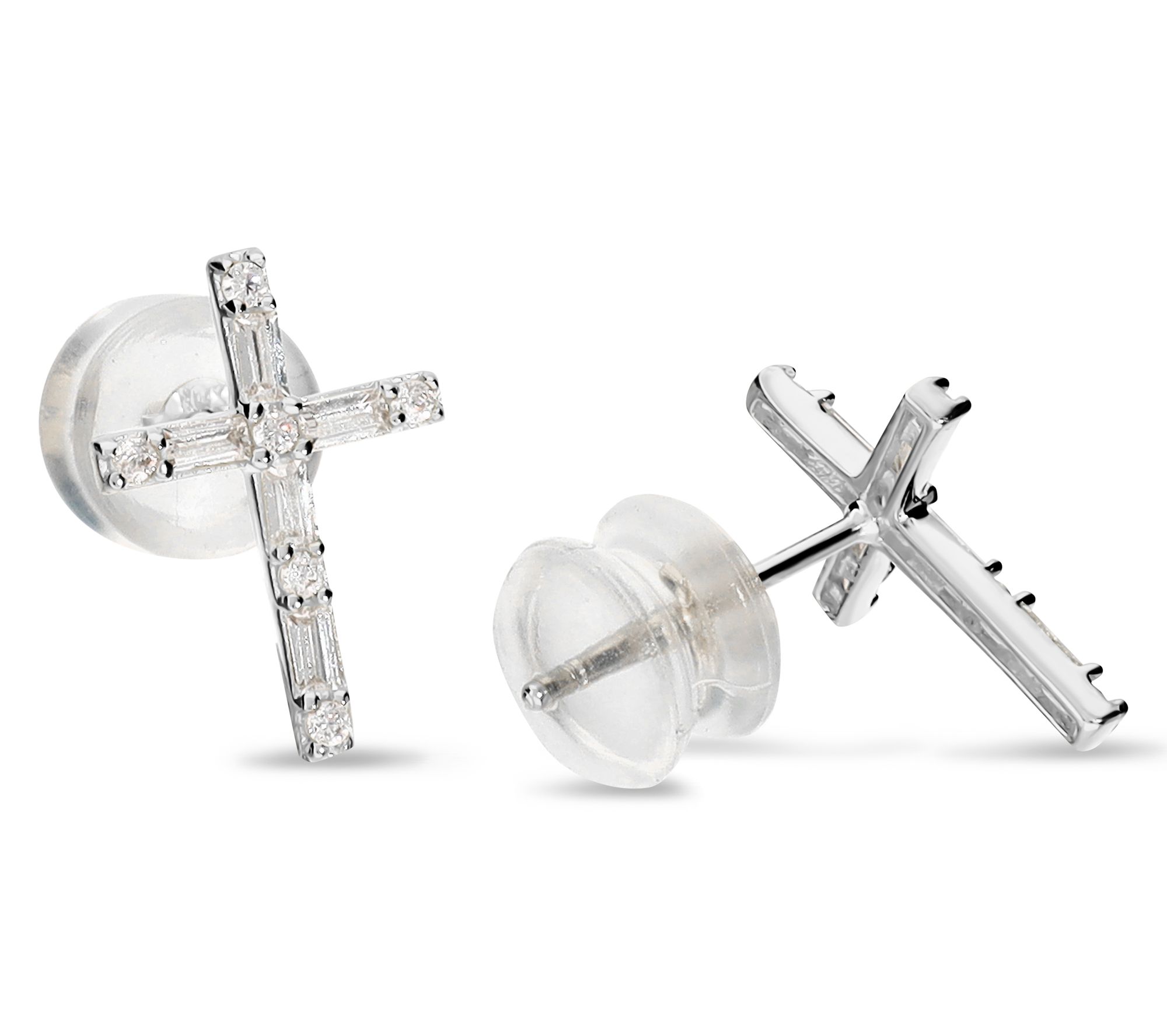 Diamonique Gold Cross Stud Earrings, 10K