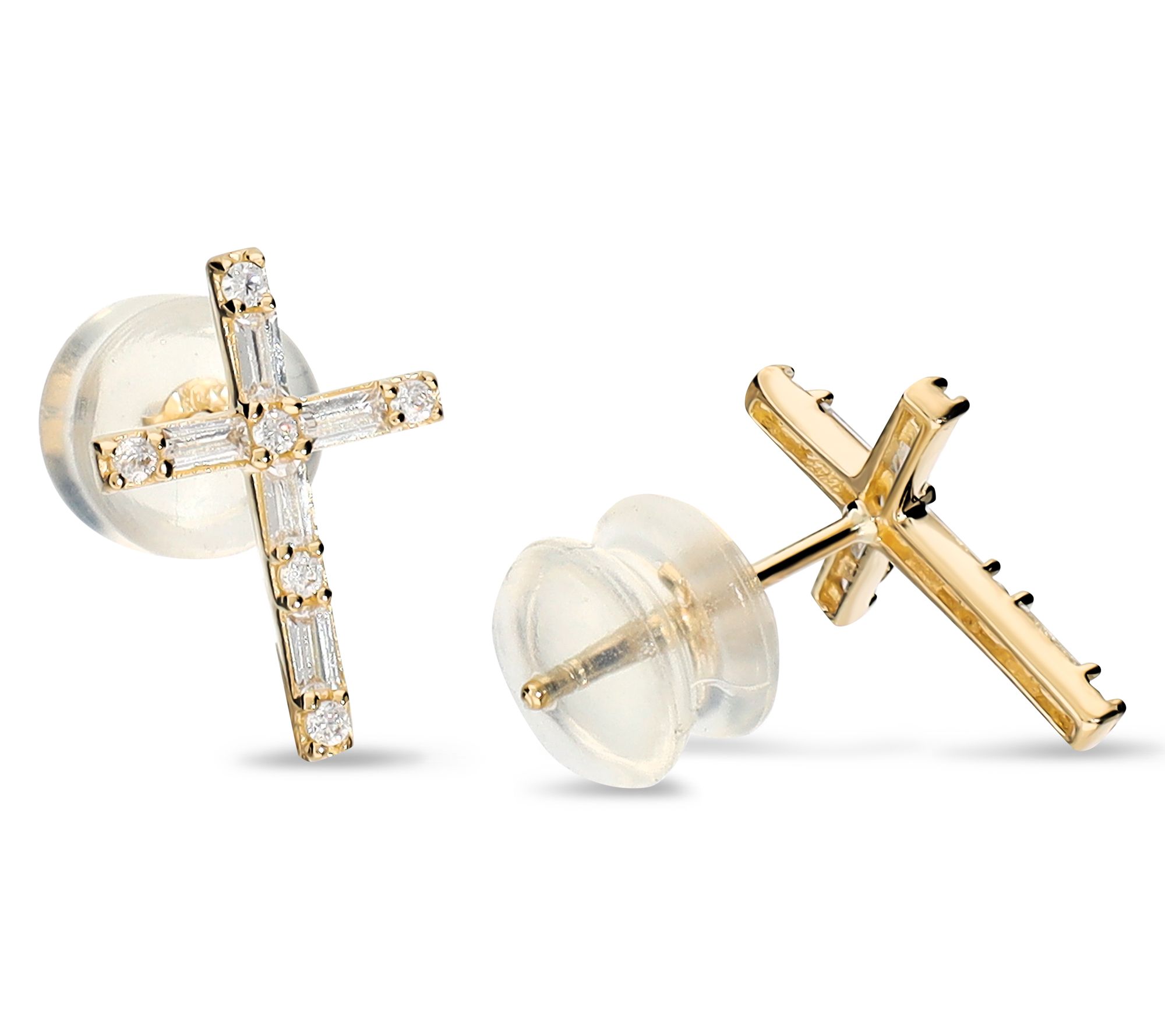 Diamonique Gold Cross Stud Earrings, 10K
