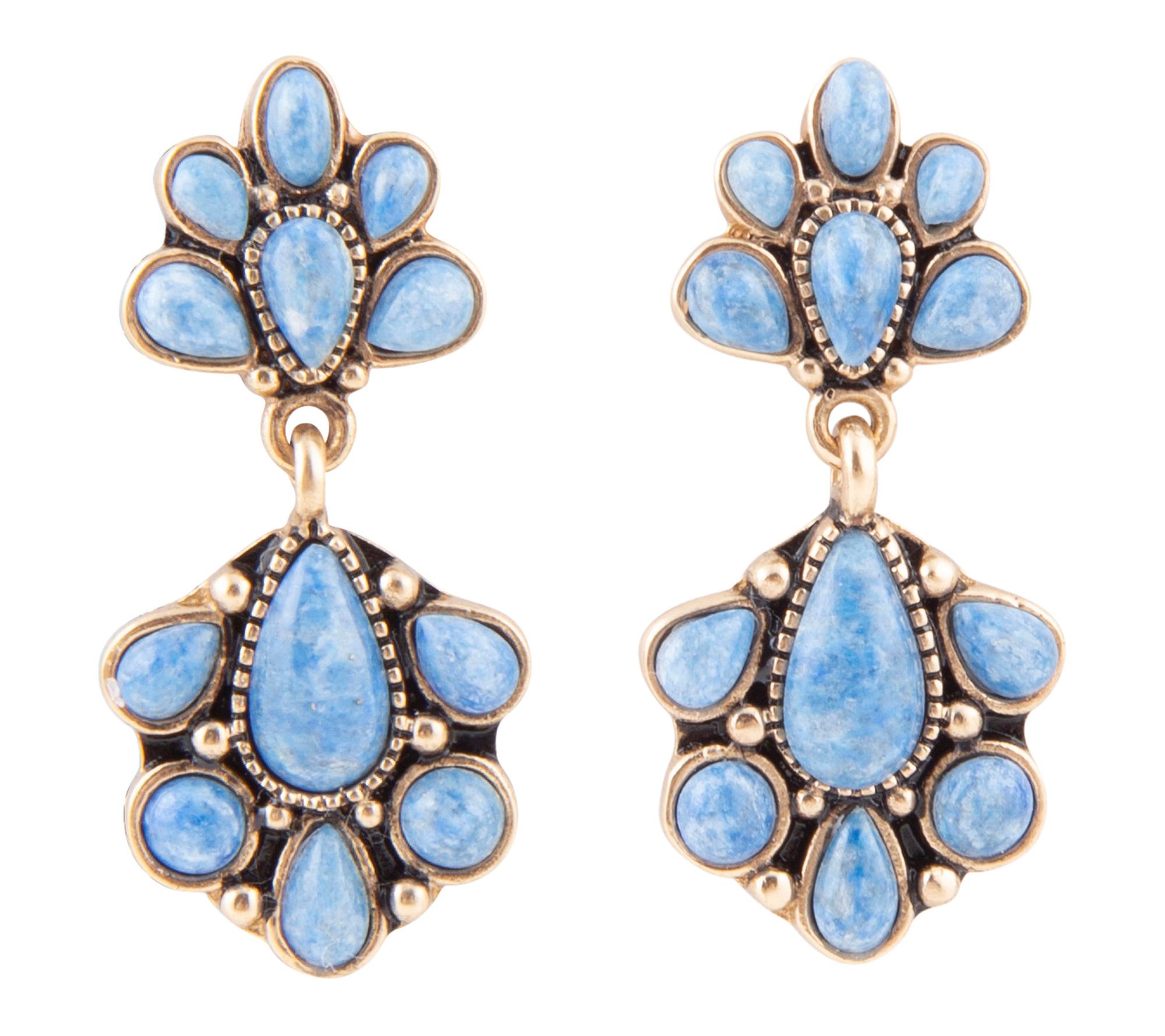 Barse Artisan Crafted Bronze Concho Denim Lapis Drop Earrings