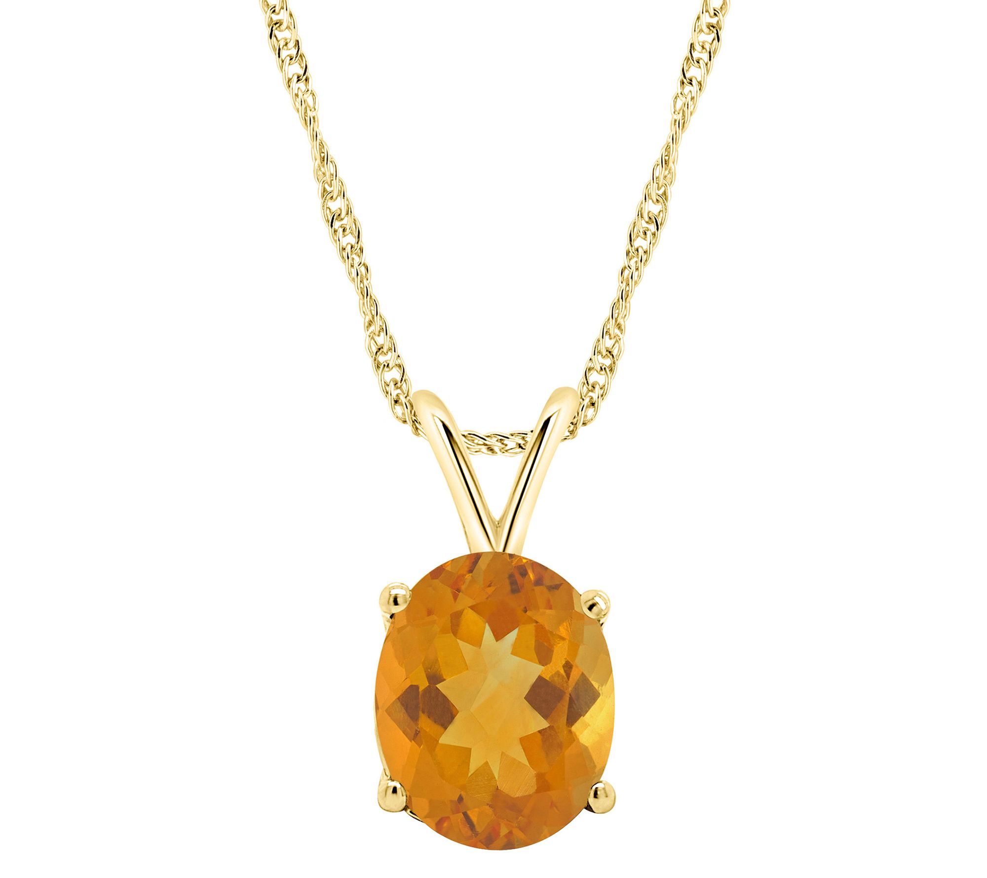 14K Gold Oval 2.20 cttw Citrine Pendant with Chain