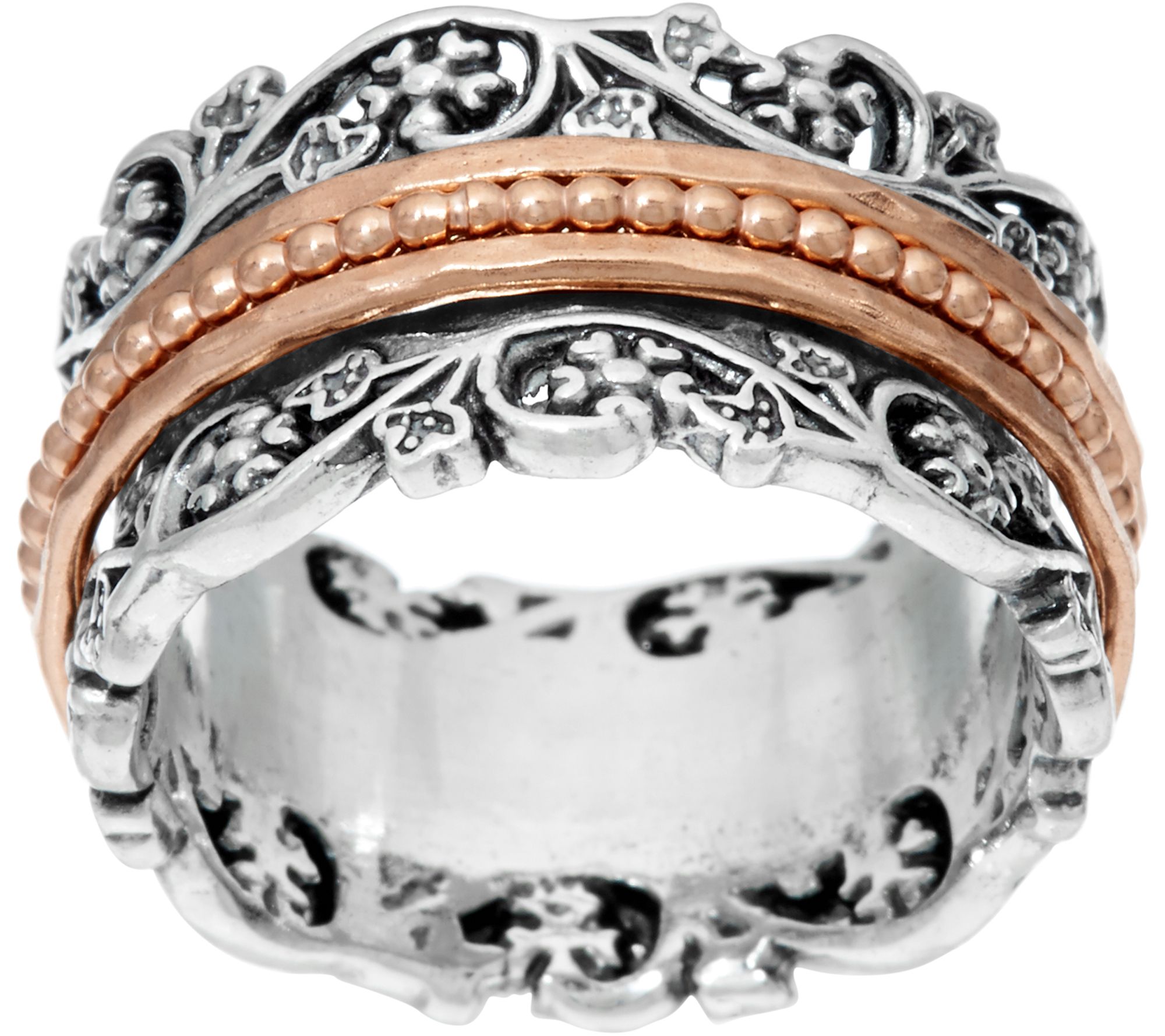 Or Paz Sterling Silver Flower Lace Spinner Ring - QVC.com