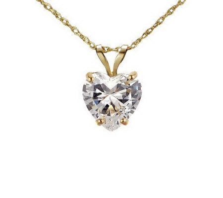 Diamonique 2.50 ct Heart Solitaire Pendant w/Chain, 14K Gold - Page 1 ...