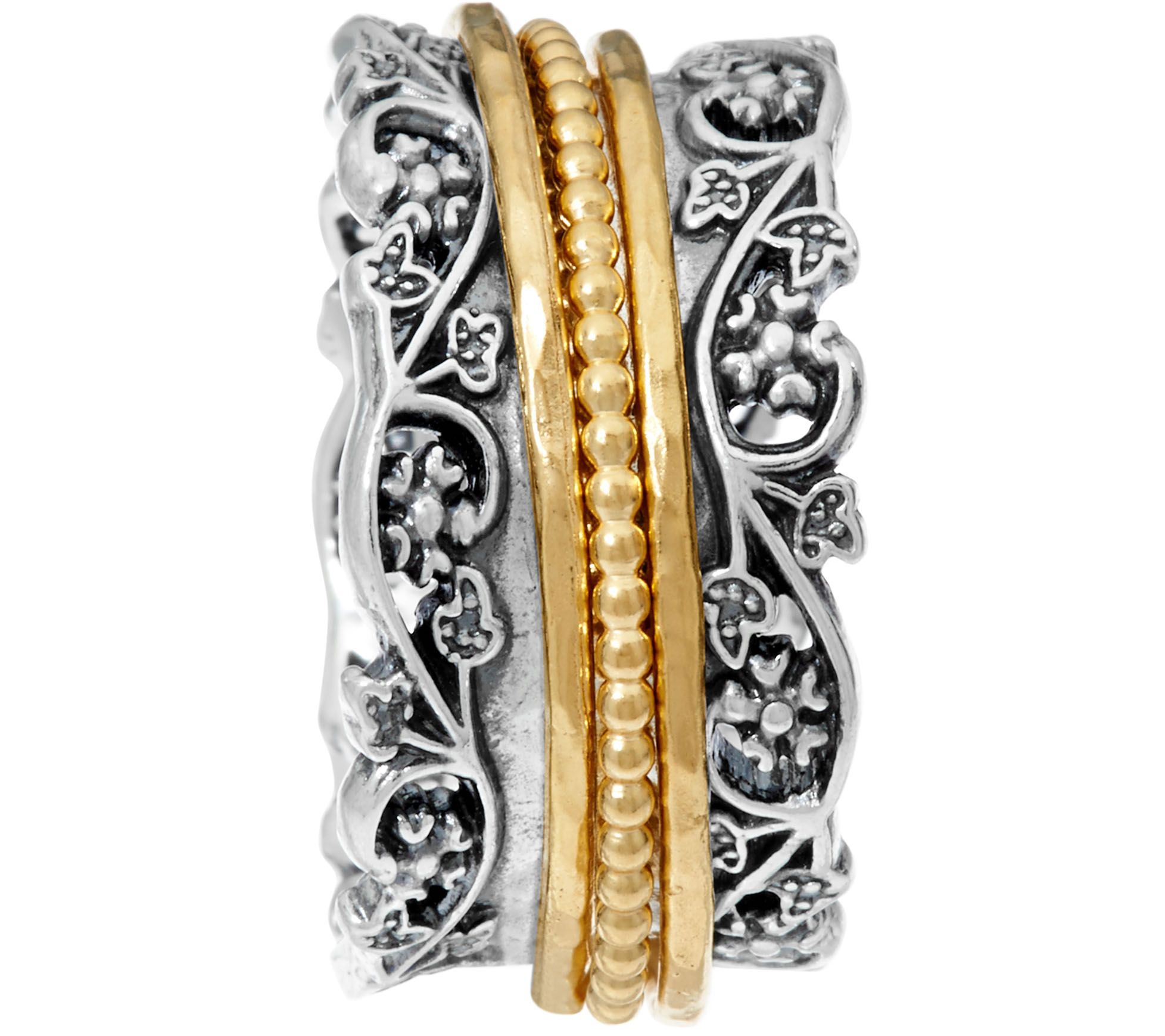 Or Paz Sterling Silver Floral Lace Design Spinner Ring