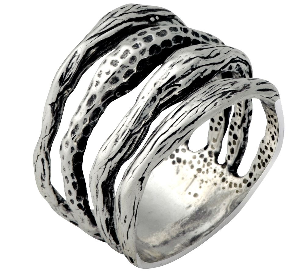 Or Paz Sterling Textured Multi-Row Band Ring - QVC.com