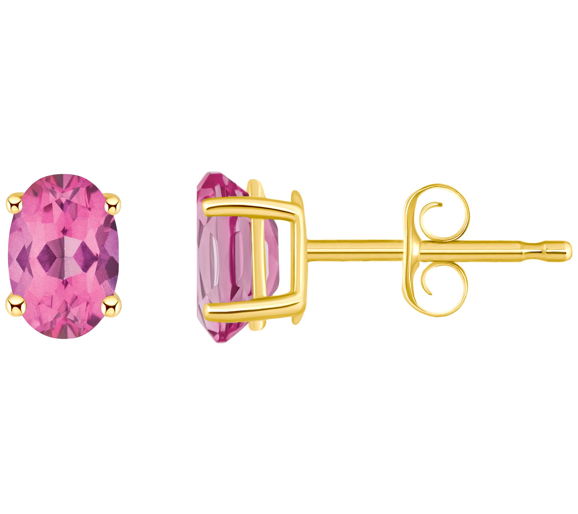 14K Gold Oval 1.10 cttw Pink Topaz Stud Earring s