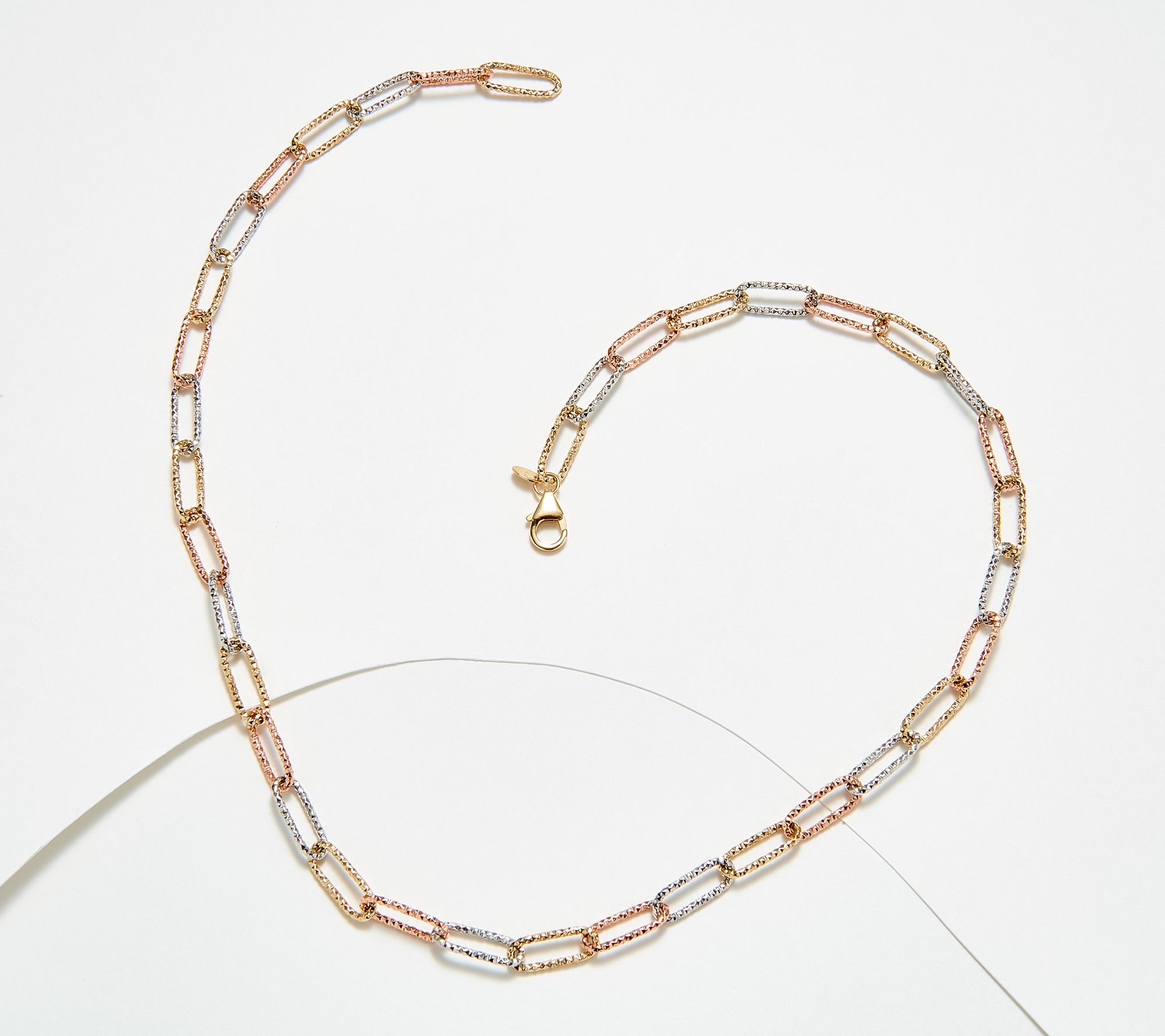 Real Paperclip Chain Necklace Tri Color Yellow Rose Gold & 925