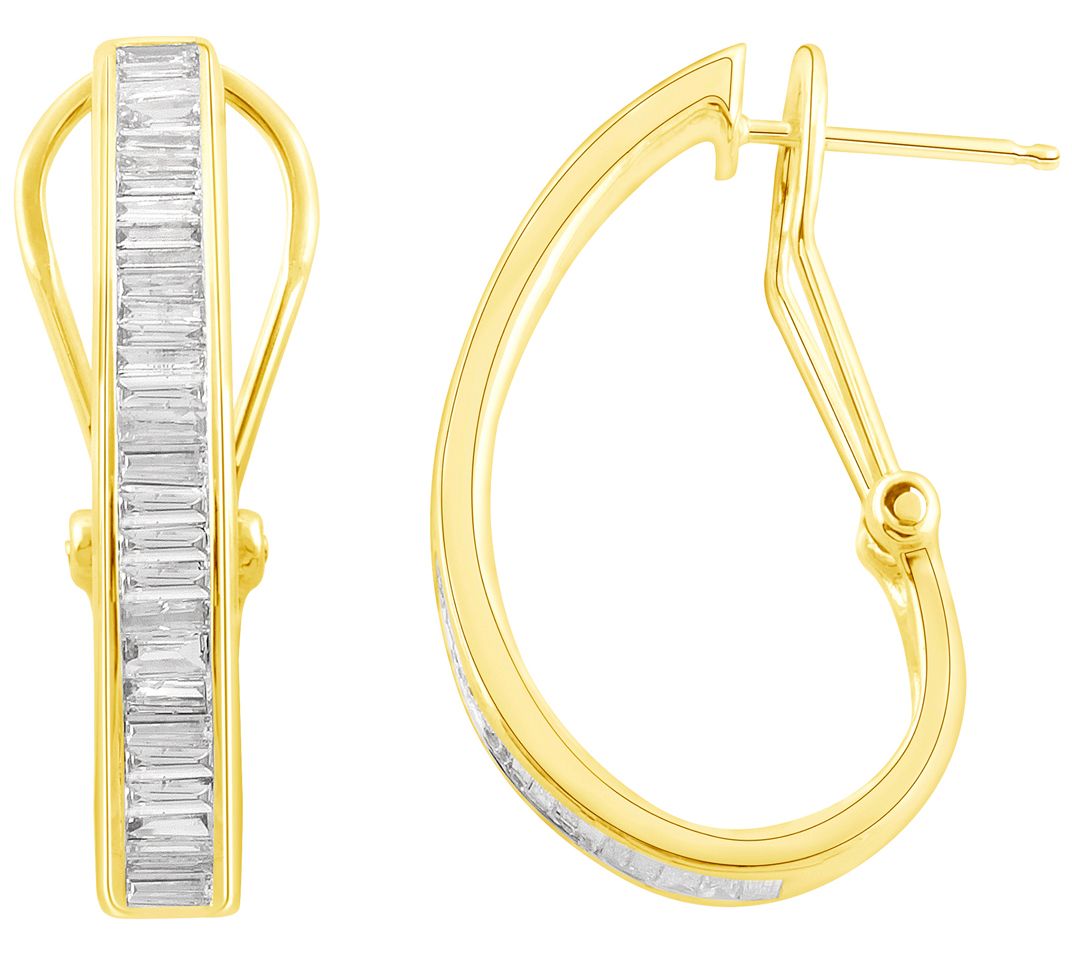 Affinty 1.00 cttw Baguette Hoop Earrings, 14K Gold