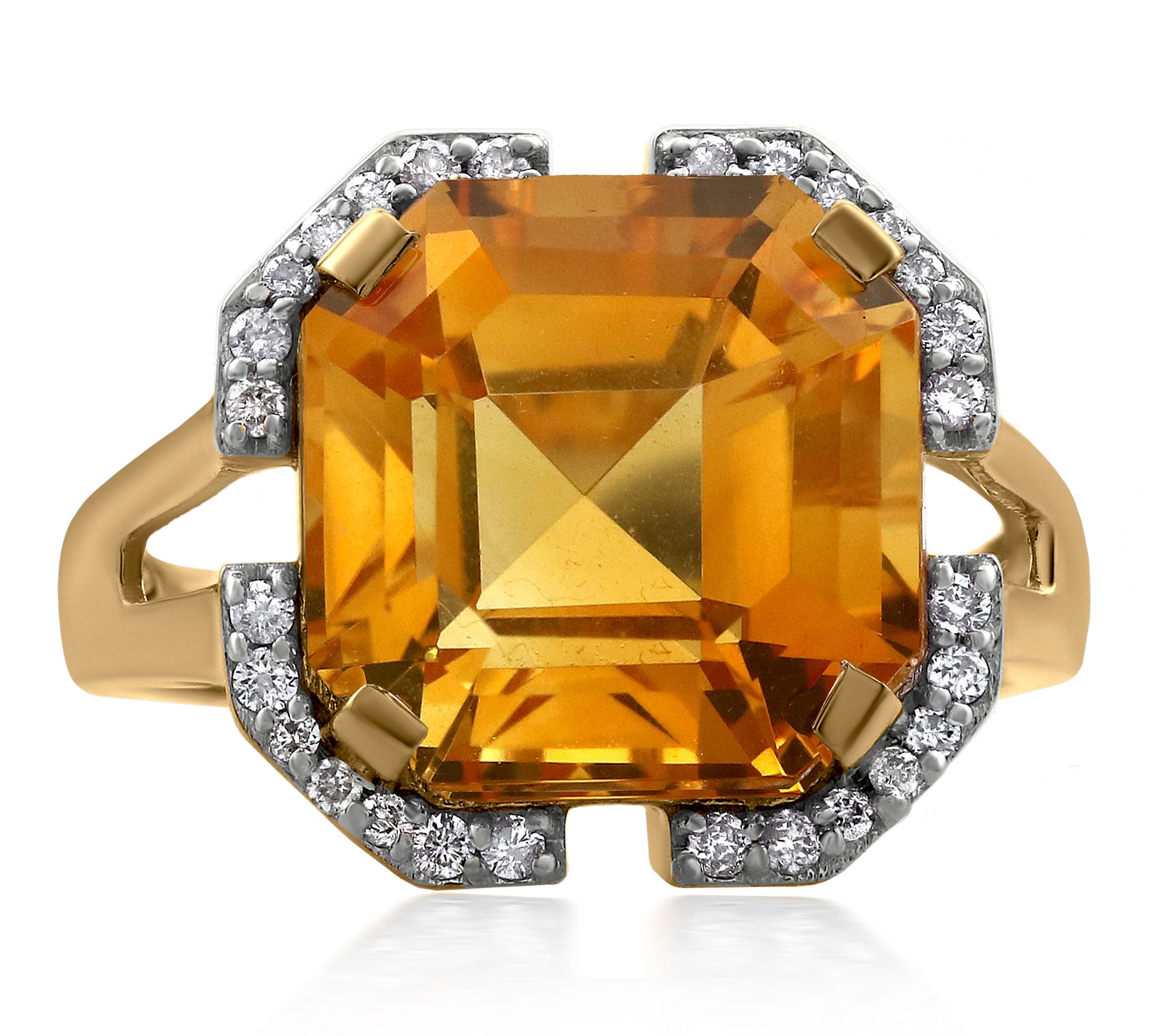 Affinity Gems Asscher Cut Gemstone & Diamond Ri ng, 14K Gold