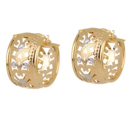 Filigree Huggable Hoop Earrings 18K Gold - QVC.com