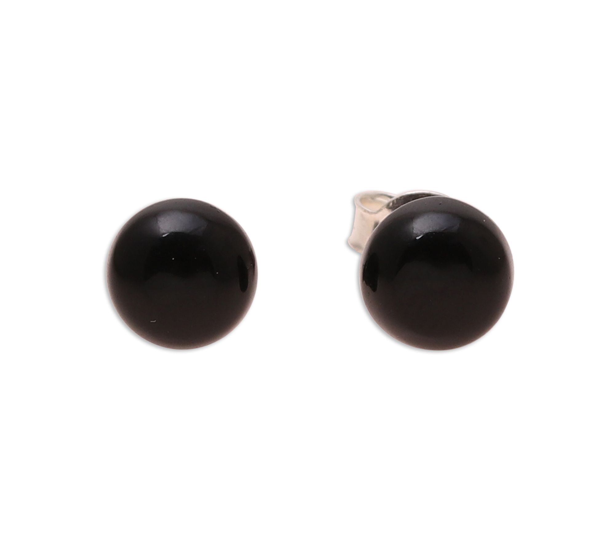Novica Artisan Crafted Sterling Silver Onyx Stud Earrings