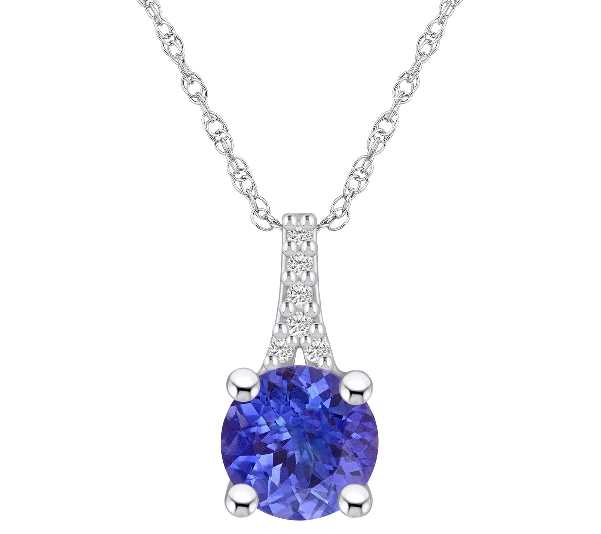 Affinity Gems Round Tanzanite & Diamond Pendan t w/ Chain, 14K