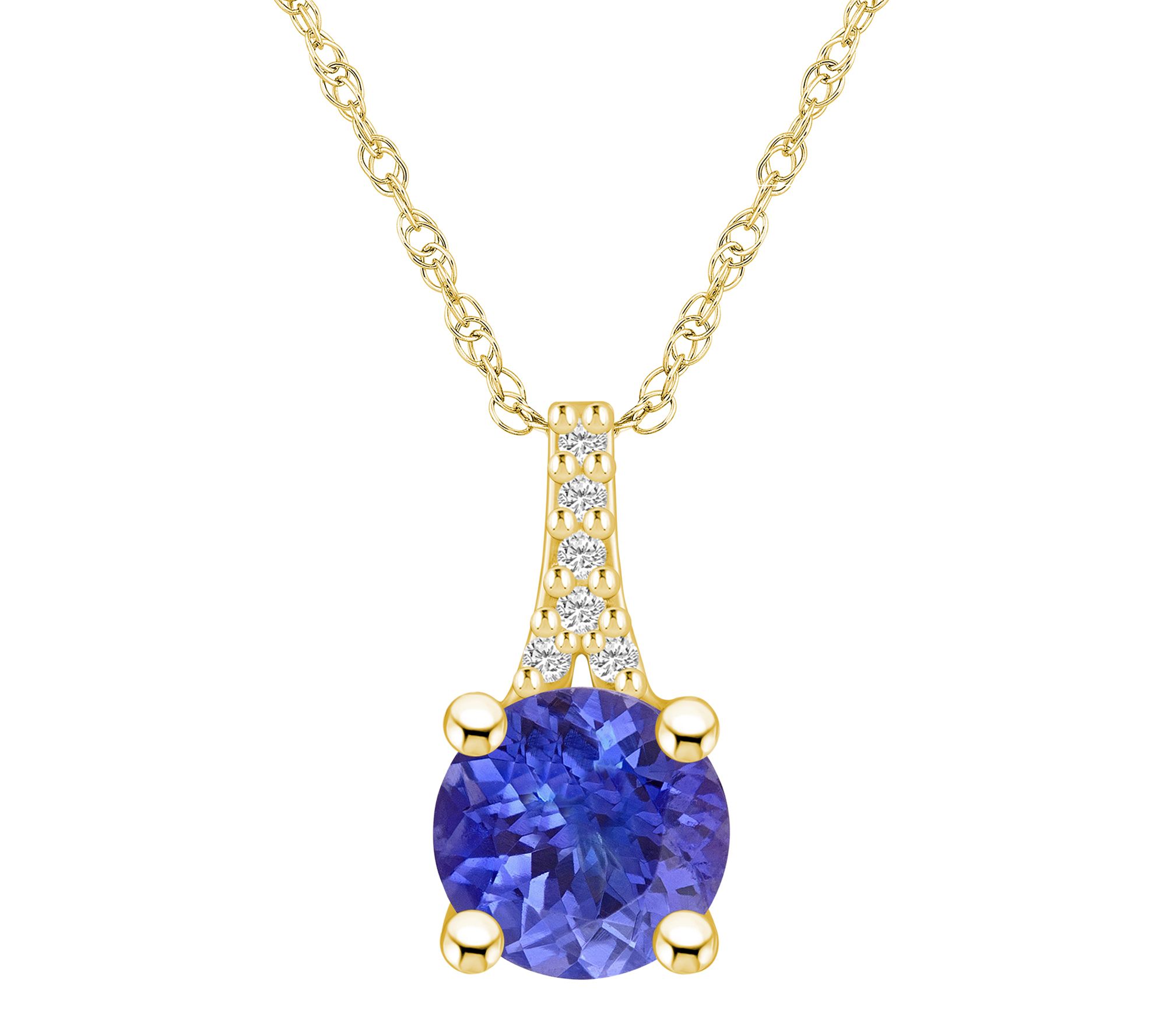 Affinity Gems Round Tanzanite & Diamond Pendan t w/ Chain, 14K
