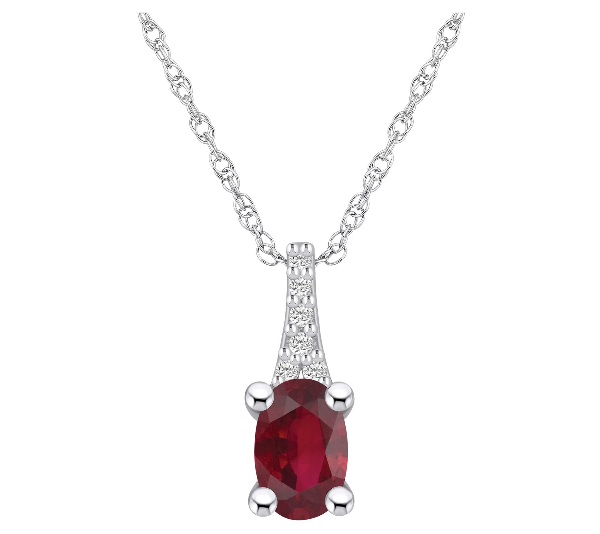 Affinity Gems Oval Ruby & Diamond Pendant w/ Chain, 14K Gold