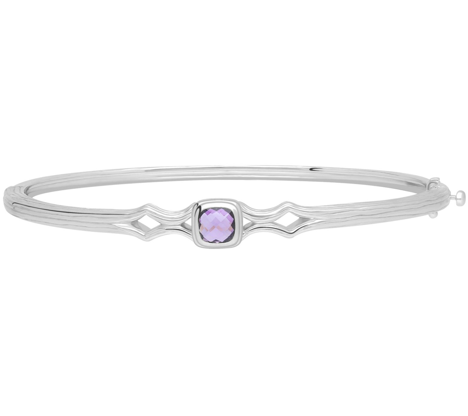 Ariva Sterling Silver Gemstone Silk Textured Hinged Bangle