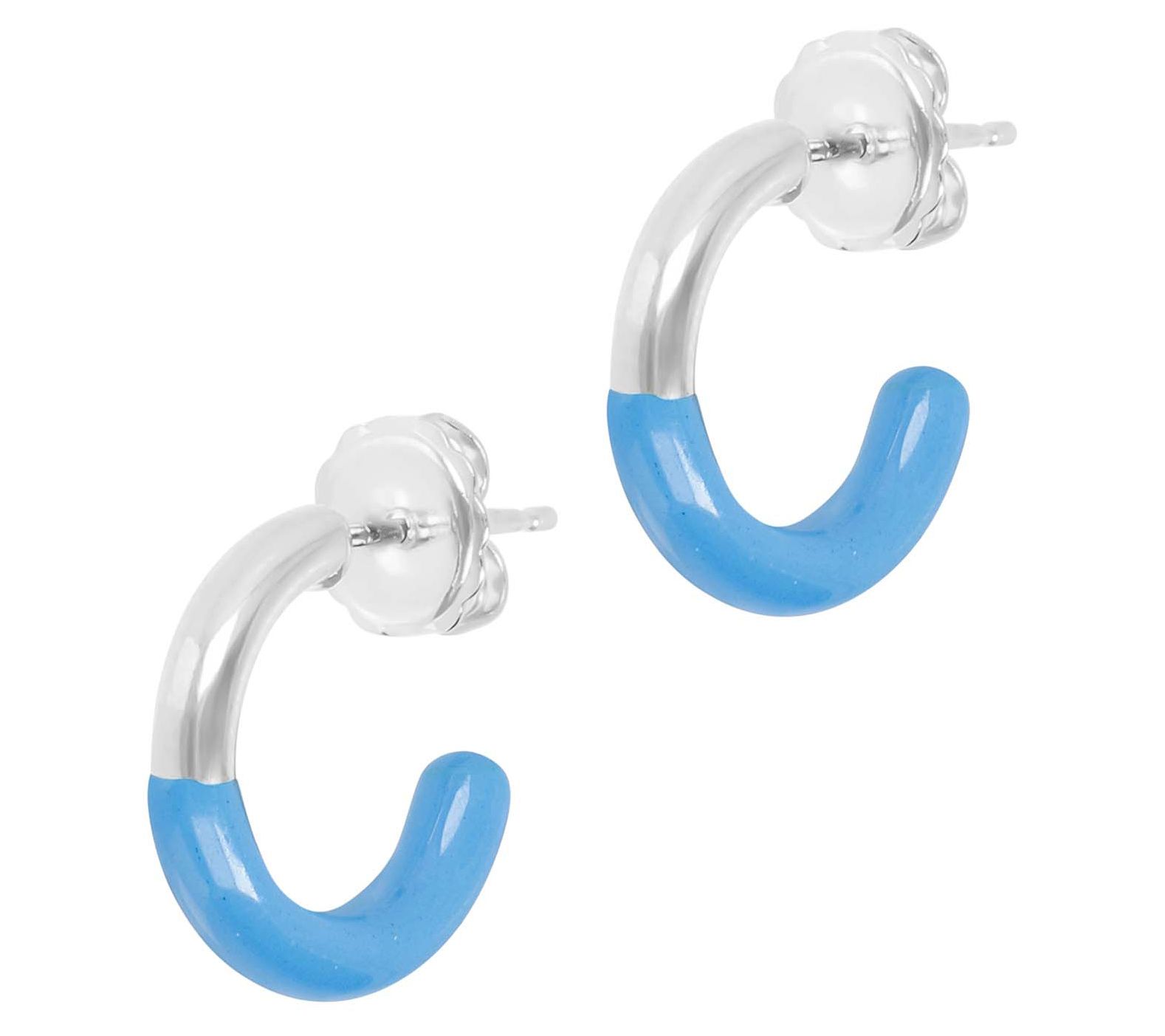 Veronese 18K White Gold Plated Enamel Hoop Earrings