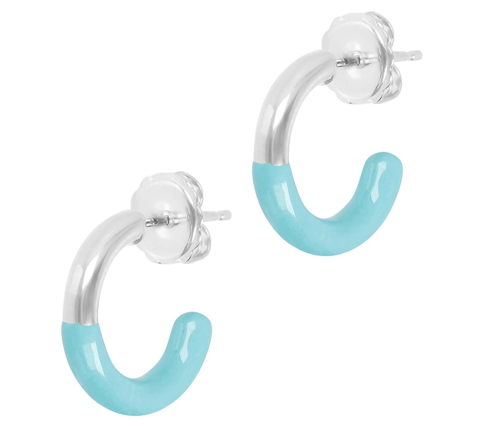Veronese 18K White Gold Plated Enamel Hoop Earrings