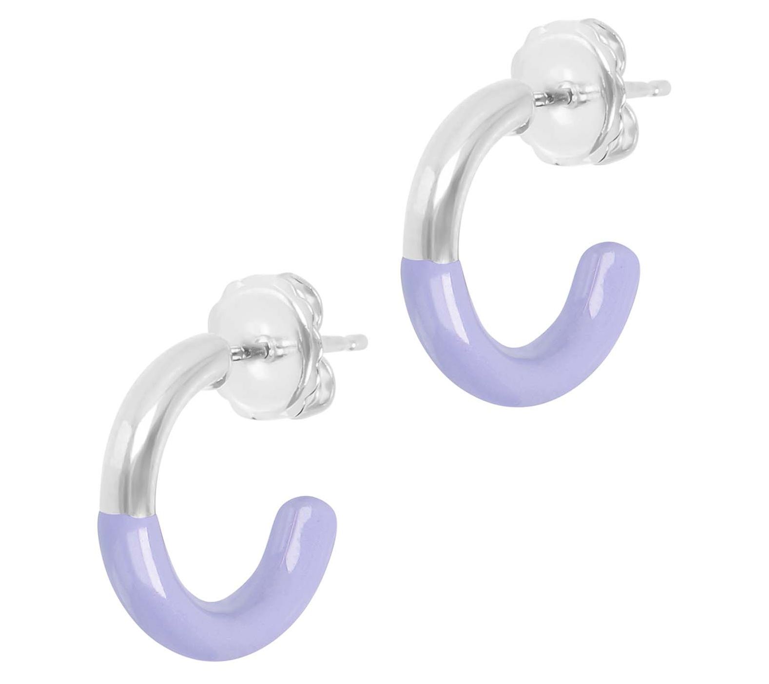 Veronese 18K White Gold Plated Enamel Hoop Earrings