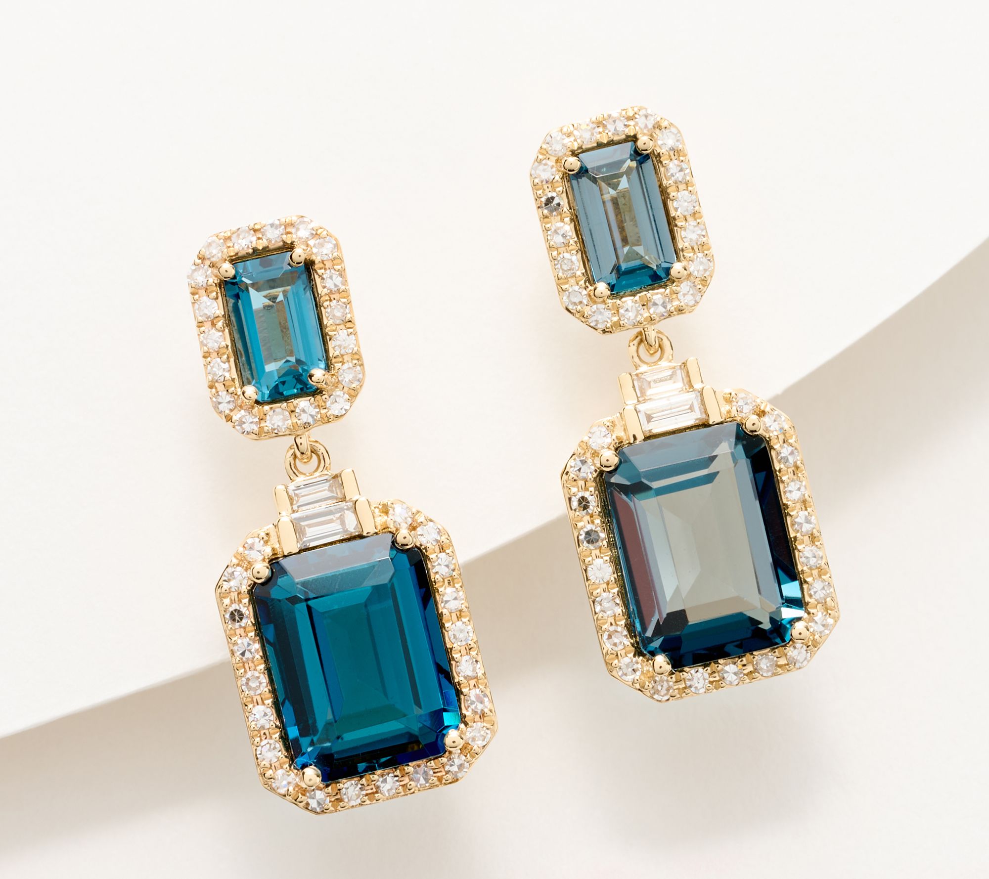 Effy Emerald Cut London Blue Topaz & Diamond Earrings, 14K - QVC.com